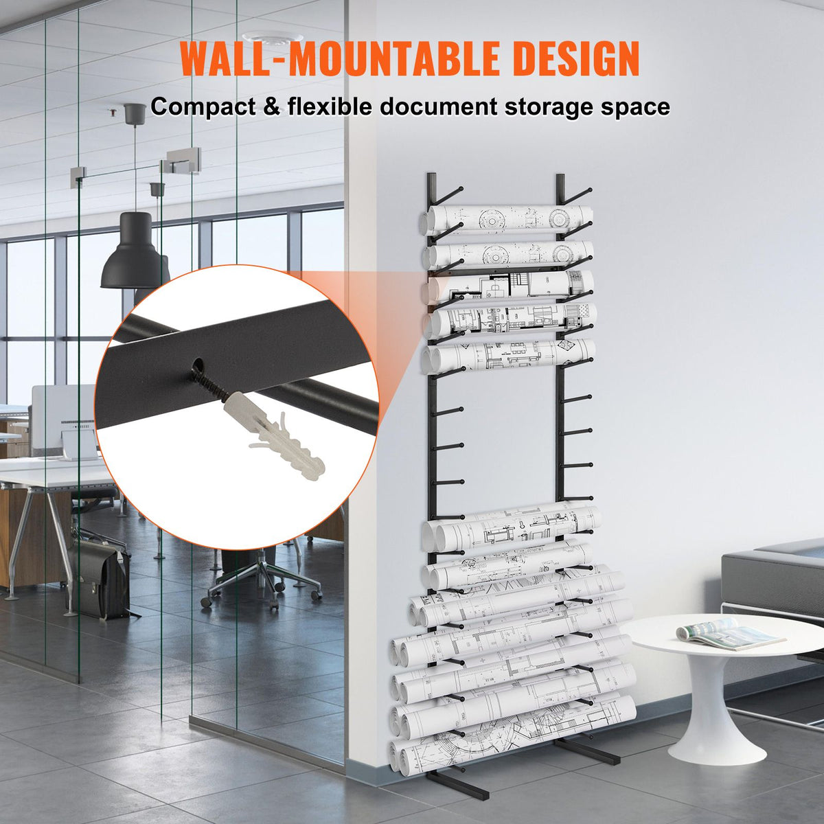 Blueprint Storage Rack, Hanging Poster Display Rack 16-Tier, Vertical Blueprint Roll File Holder 2 Rolls/tire, Roll File Storage Rack for Blueprint Map Poster