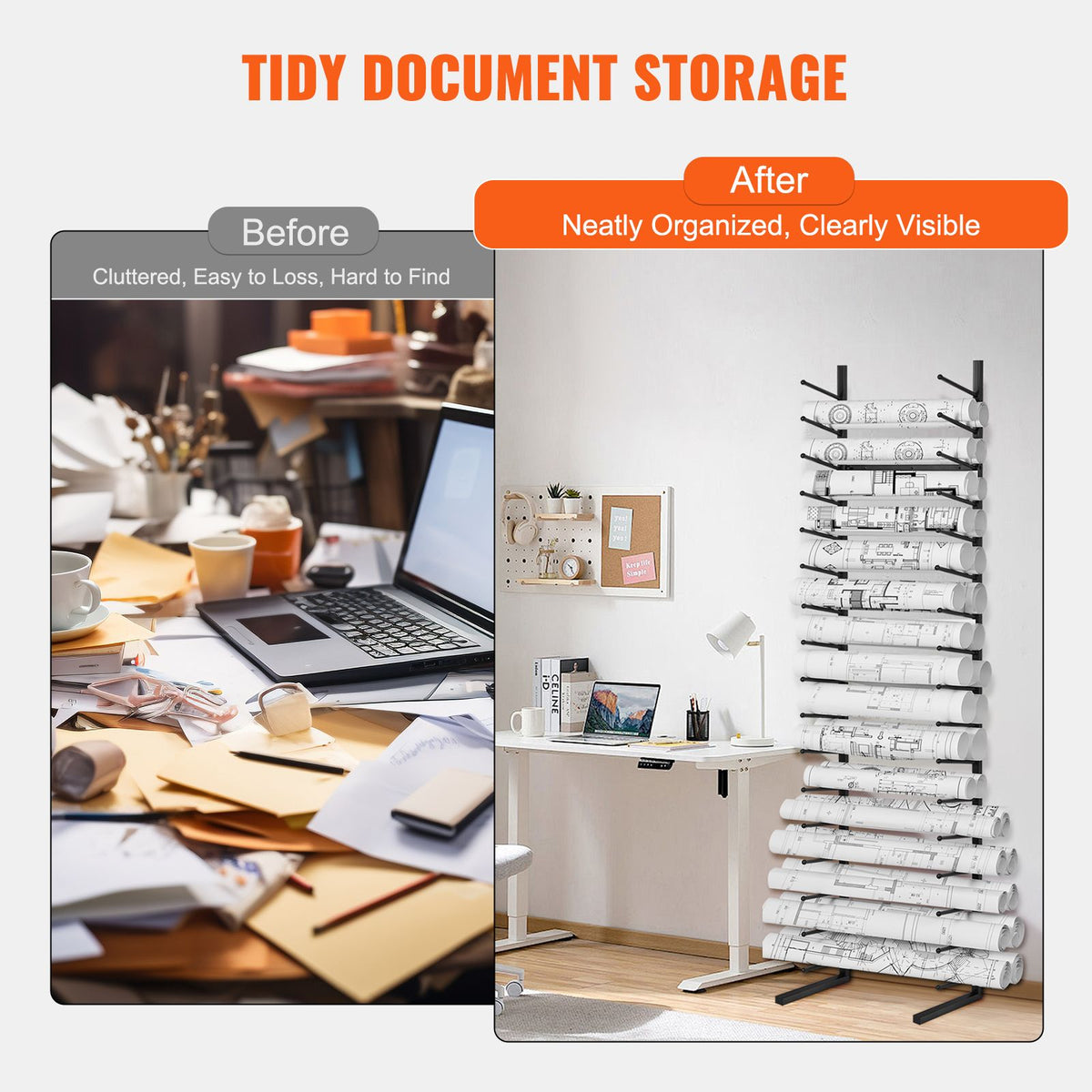 Blueprint Storage Rack, Hanging Poster Display Rack 16-Tier, Vertical Blueprint Roll File Holder 2 Rolls/tire, Roll File Storage Rack for Blueprint Map Poster