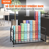 Desk Accessories: VEVOR Blueprint Storage Rack 50 Slots Mobile Roll File Holder for Architectural