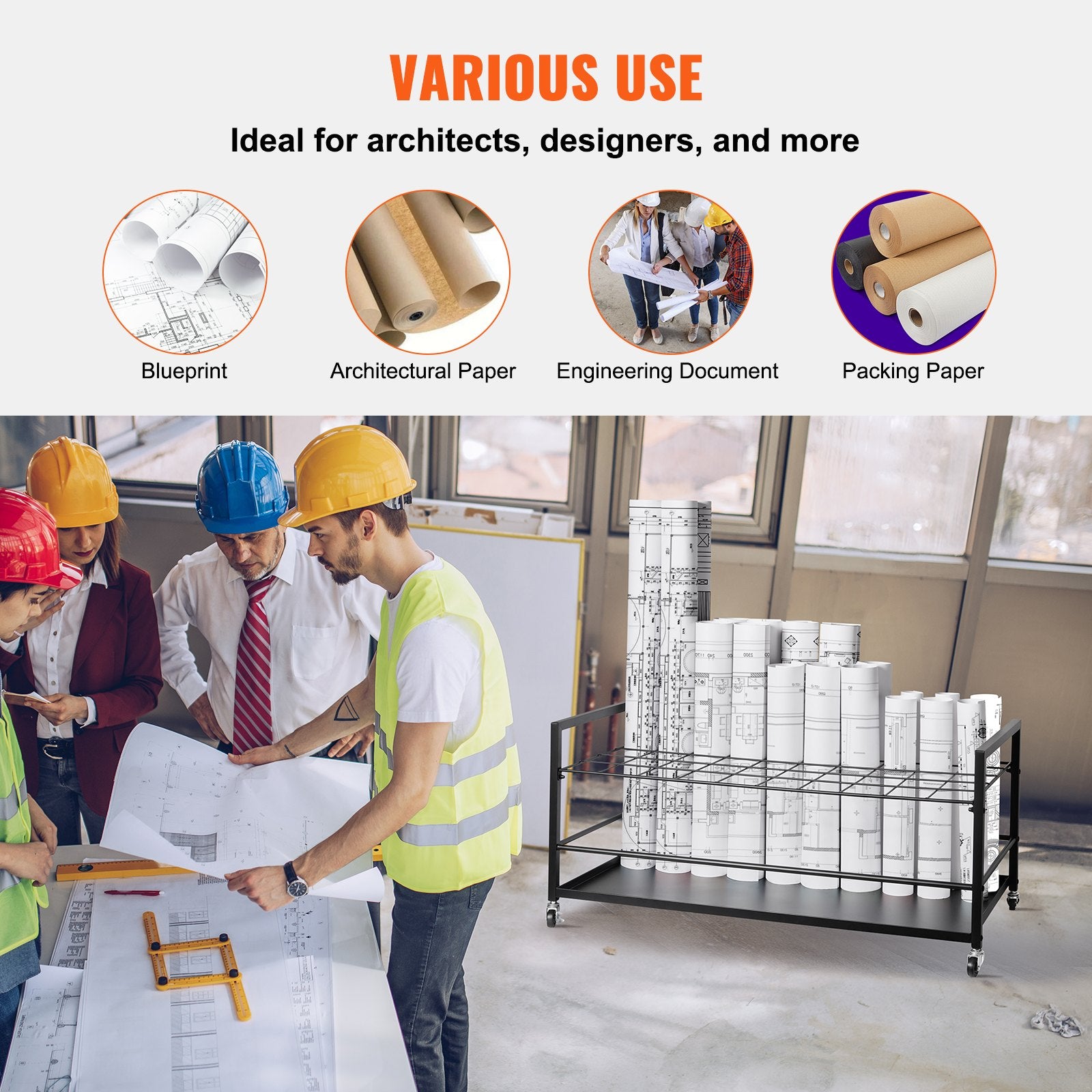 Desk Accessories: VEVOR Blueprint Storage Rack 50 Slots Mobile Roll File Holder for Architectural