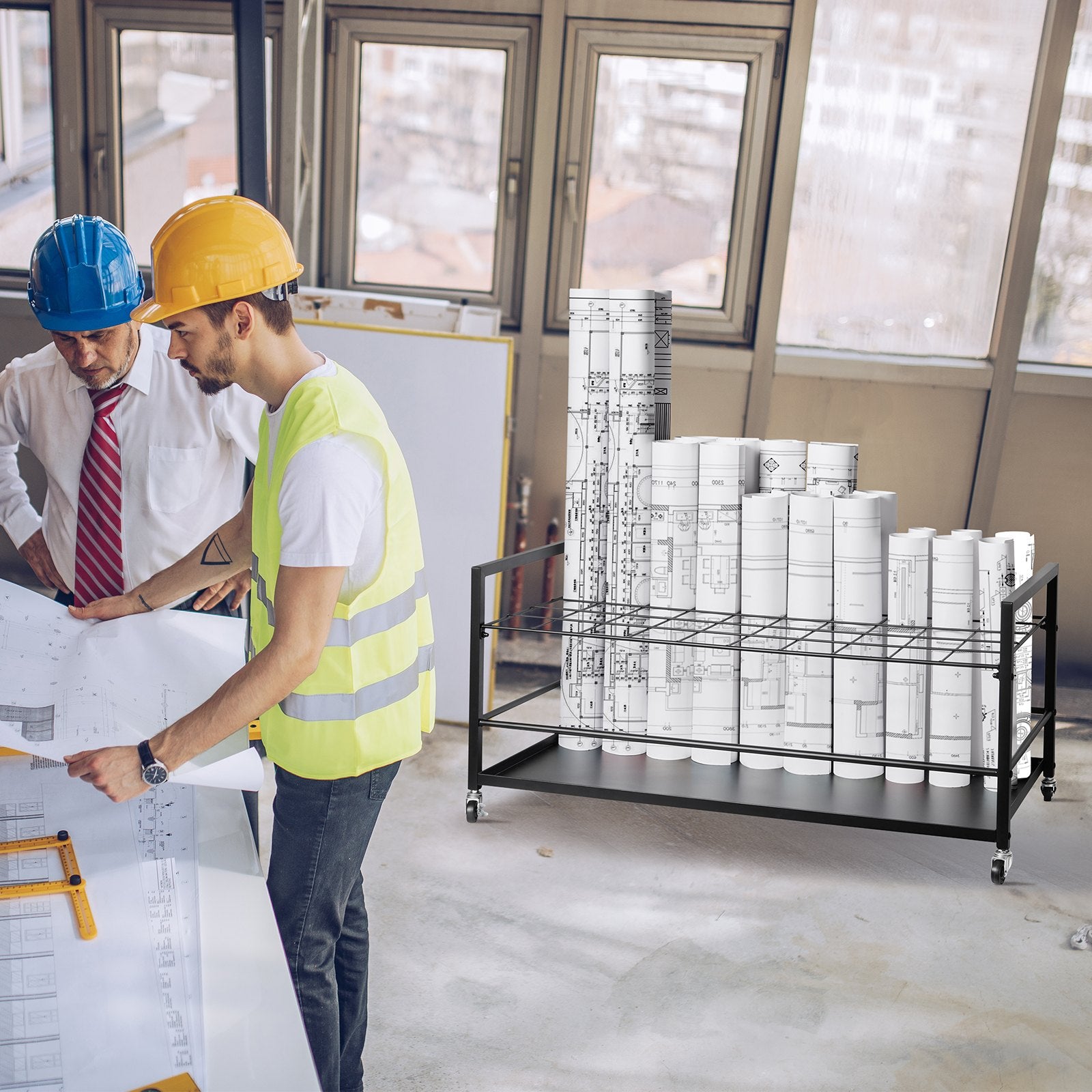 Desk Accessories: VEVOR Blueprint Storage Rack 50 Slots Mobile Roll File Holder for Architectural