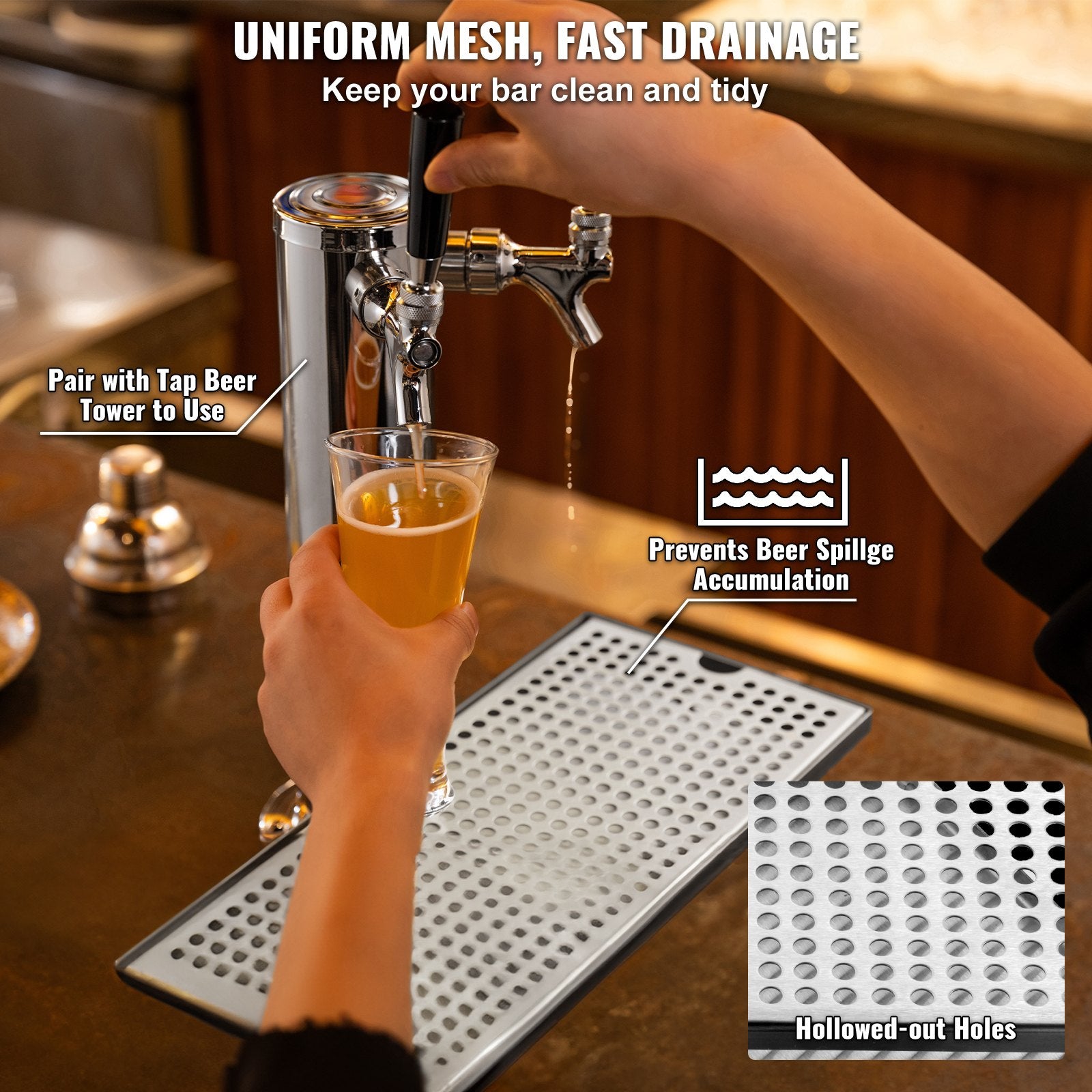 Basketball & Basketball Accessories: VEVOR Beer Drip Tray, 304 Stainless Steel Kegerator Drip Trays with 4 Non-Slip Rubber Pads and Detachable Cover, Heat / Cold Resistant Beer Tower Drip Pan for Bar Restaurant Coffee Shop Home
