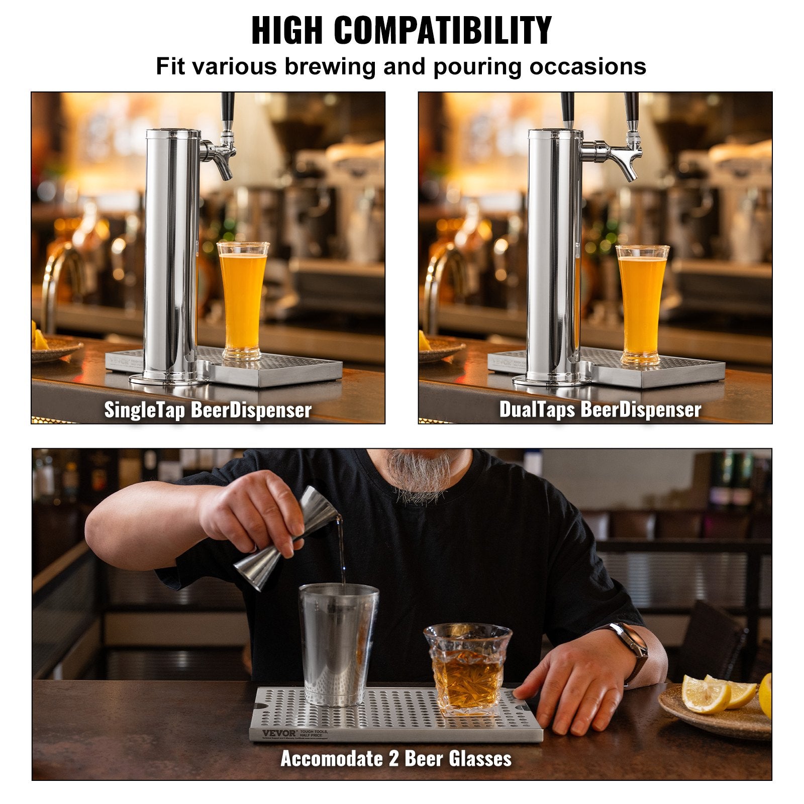 Basketball & Basketball Accessories: VEVOR Beer Drip Tray, 304 Stainless Steel Kegerator Drip Trays with 4 Non-Slip Rubber Pads and Detachable Cover, Heat / Cold Resistant Beer Tower Drip Pan for Bar Restaurant Coffee Shop Home