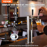 Distilling & Brewing: VEVOR Kegerator Tower Kit, Dual Taps Beer Conversion Kit, Stainless Steel Keg Beer Tower Dispenser with Dual Gauge W21.8 Regulator & A-System Keg Coupler, Beer Drip Tray for Party Home