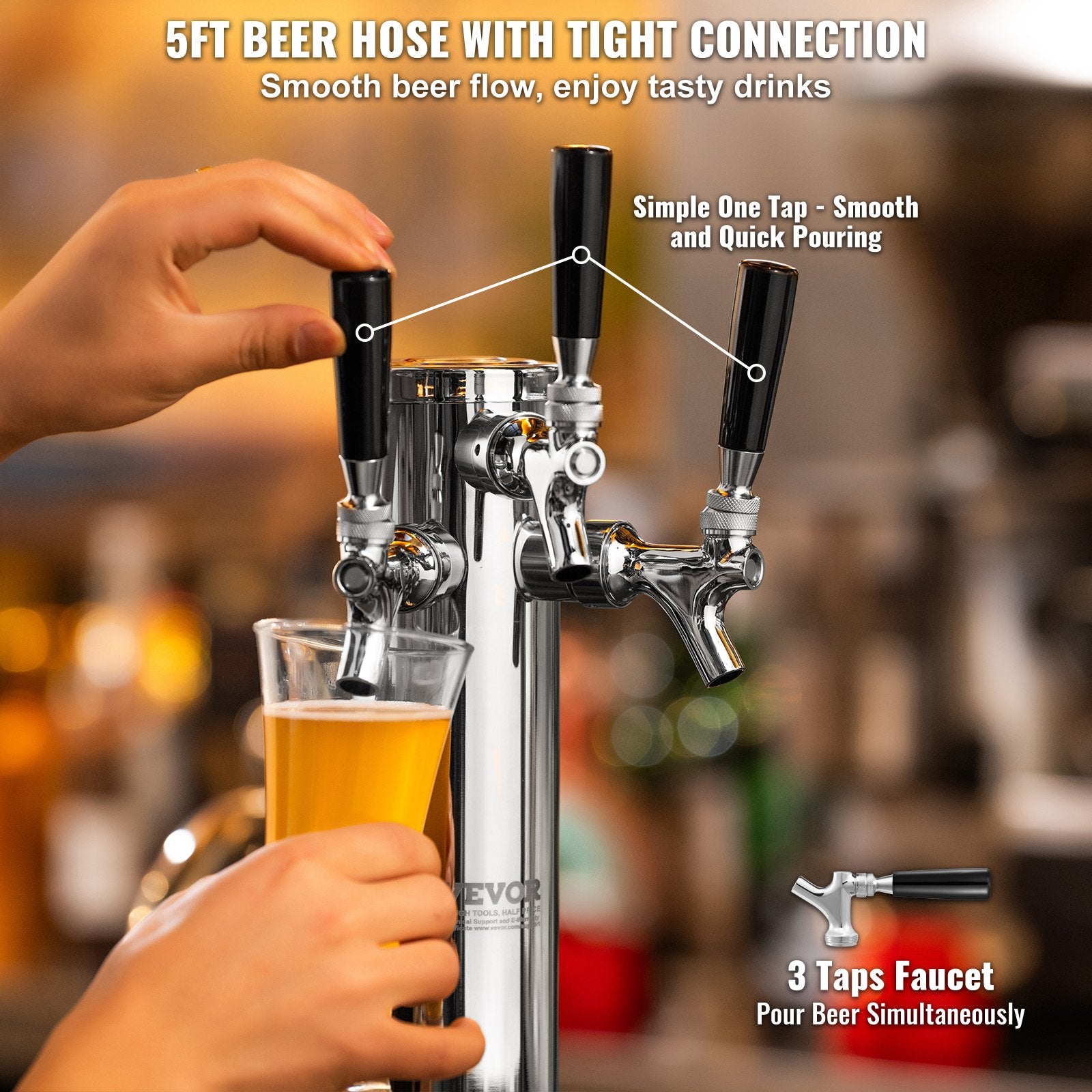 Basketball & Basketball Accessories: VEVOR Triple Taps Draft Beer Tower Dispenser, Stainless Steel Keg Beer Tower, Kegerator Tower Kit with Pre-Assembled Tubing and Self-Closing Faucet Shanks for Party, Bar, Pub, Restaurant