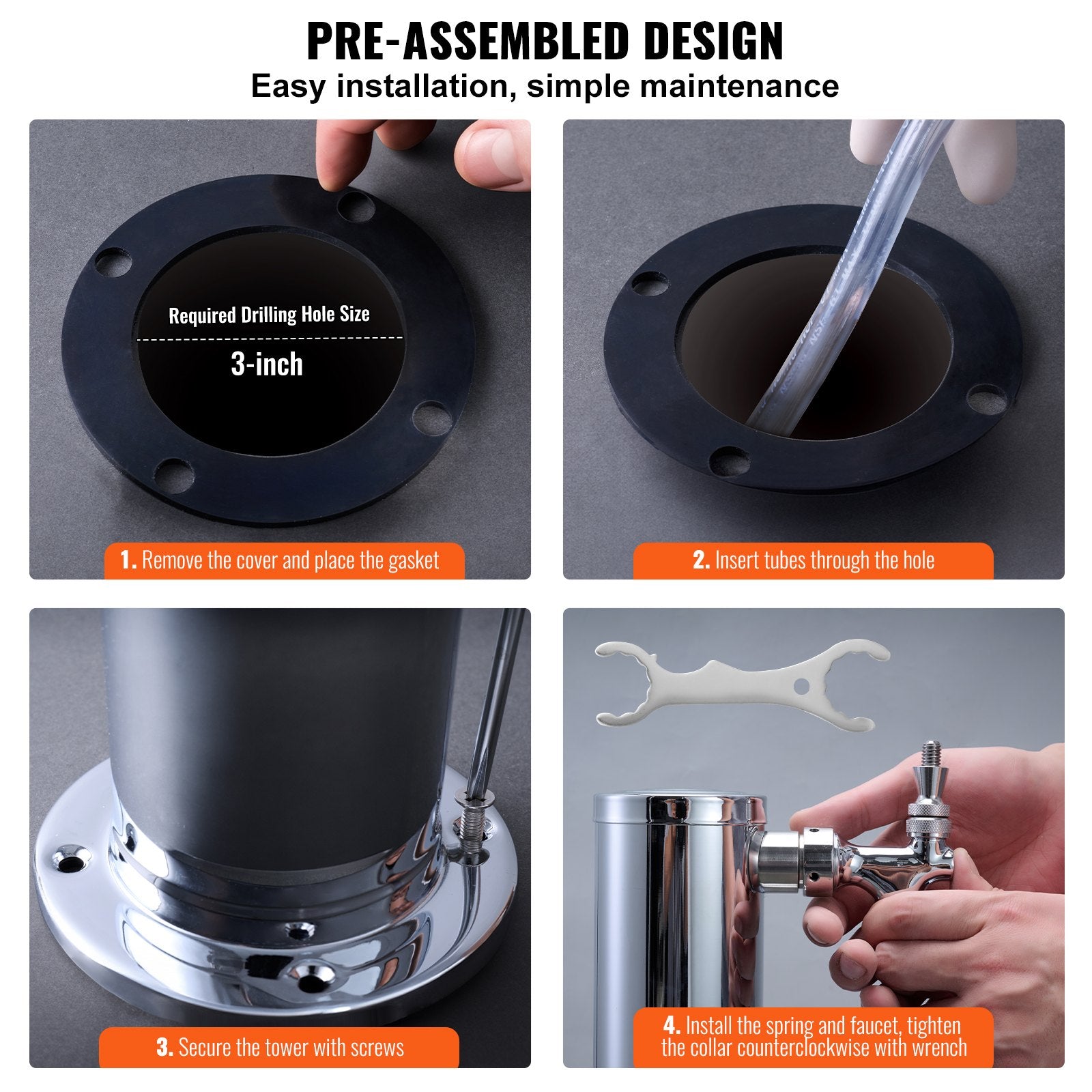 Basketball & Basketball Accessories: VEVOR Triple Taps Draft Beer Tower Dispenser, Stainless Steel Keg Beer Tower, Kegerator Tower Kit with Pre-Assembled Tubing and Self-Closing Faucet Shanks for Party, Bar, Pub, Restaurant