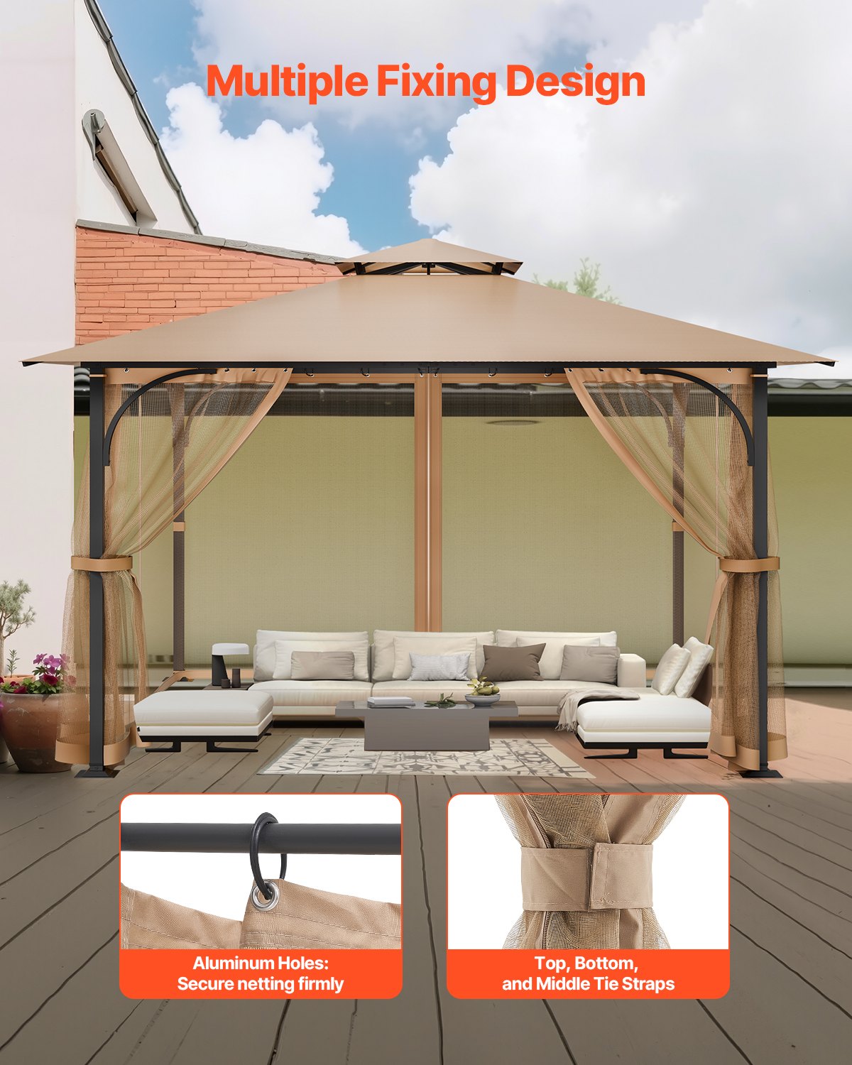 Canopies & Gazebos: VEVOR Gazebo Netting Replacement, Fit Most 10 x 10 x 7 FT Gazebo Curtain, Outdoor Garden Net, 4-Panel Sidewall Mesh Net, Patio Midge Netting with Double Zipper, Canopy Screen (Netting Only)