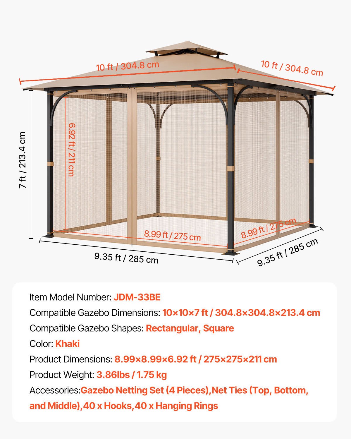 Canopies & Gazebos: VEVOR Gazebo Netting Replacement, Fit Most 10 x 10 x 7 FT Gazebo Curtain, Outdoor Garden Net, 4-Panel Sidewall Mesh Net, Patio Midge Netting with Double Zipper, Canopy Screen (Netting Only)