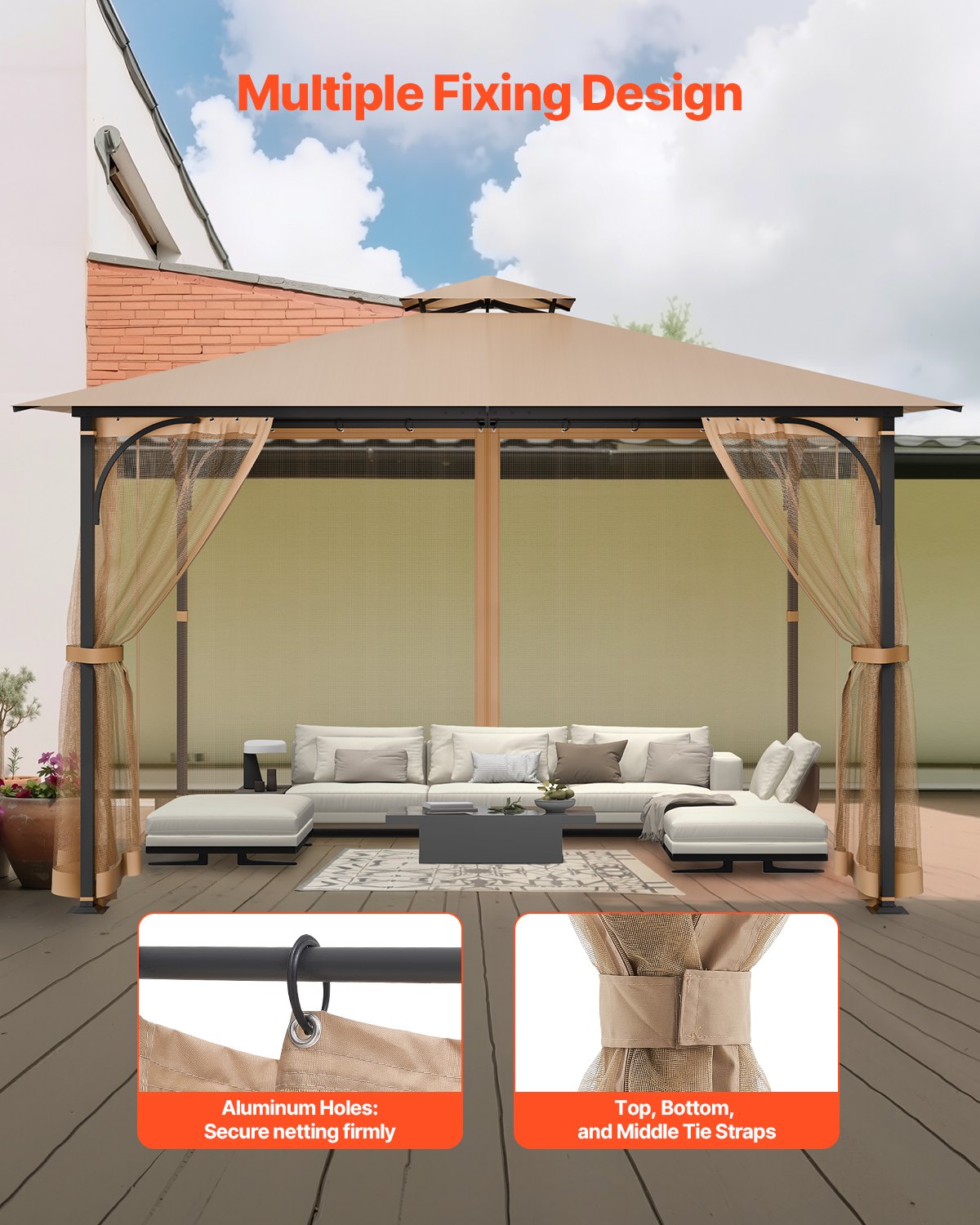 Canopies & Gazebos: VEVOR Gazebo Netting Replacement, Fit Most 10 x 12 x 7.3 FT Gazebo, Outdoor Garden Gazebo Net, 4-Panel Sidewall Mesh Gazebo Curtain, Patio Midge Netting with Double Zipper, Canopy Screen (Netting Only)