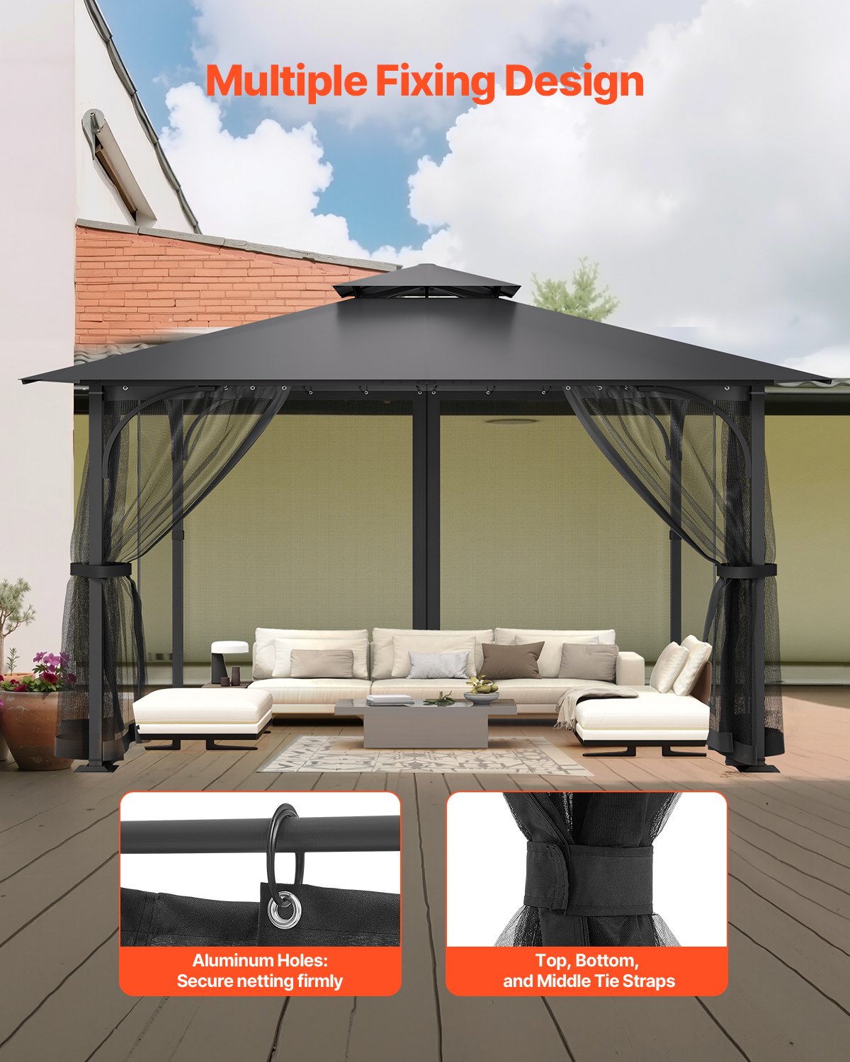 Canopies & Gazebos: VEVOR Gazebo Netting Replacement, Fit Most 12 x 12 x 7.5 FT Gazebo Curtain, Outdoor Garden Net, 4-Panel Sidewall Mesh Net, Patio Midge Netting with Double Zipper, Canopy Screen (Netting Only)