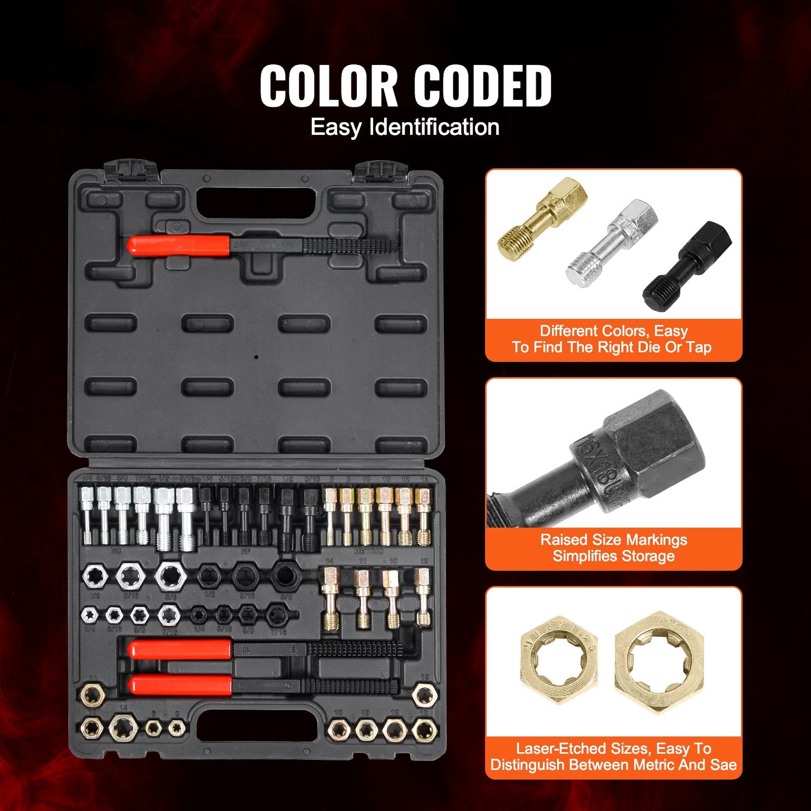 Tool Sockets: VEVOR 49-Piece Thread Chaser Set, UNC UNF and Metric Thread Restorer Tool, Rethreading Tool Kit with 22 Taps 24 Dies 3 Thread Files Storage Case, Heat Treated Steel, for Mechanics DIY Enthusiasts