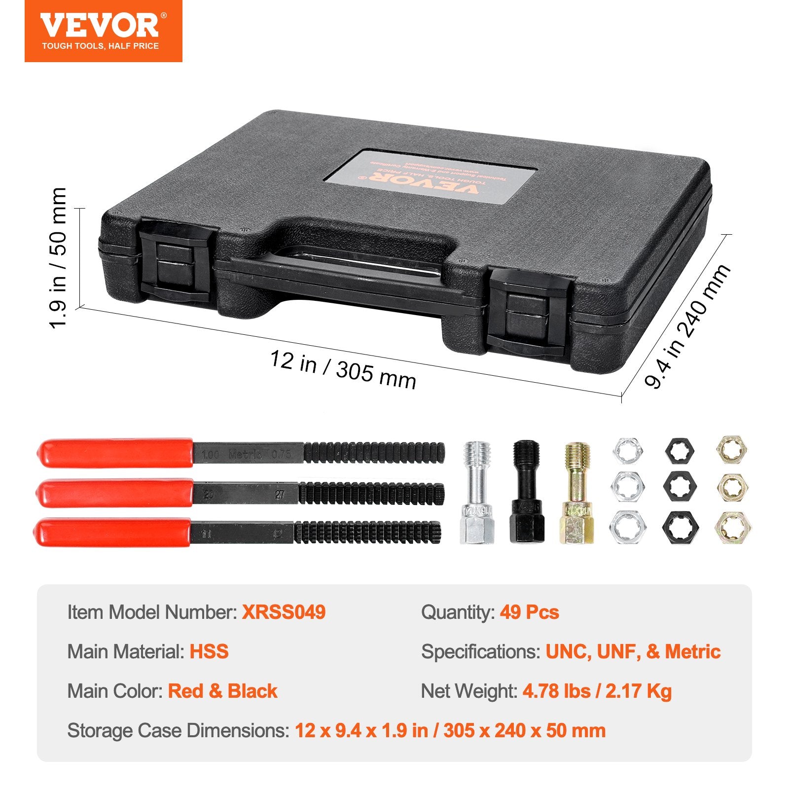 Tool Sockets: VEVOR 49-Piece Thread Chaser Set, UNC UNF and Metric Thread Restorer Tool, Rethreading Tool Kit with 22 Taps 24 Dies 3 Thread Files Storage Case, Heat Treated Steel, for Mechanics DIY Enthusiasts