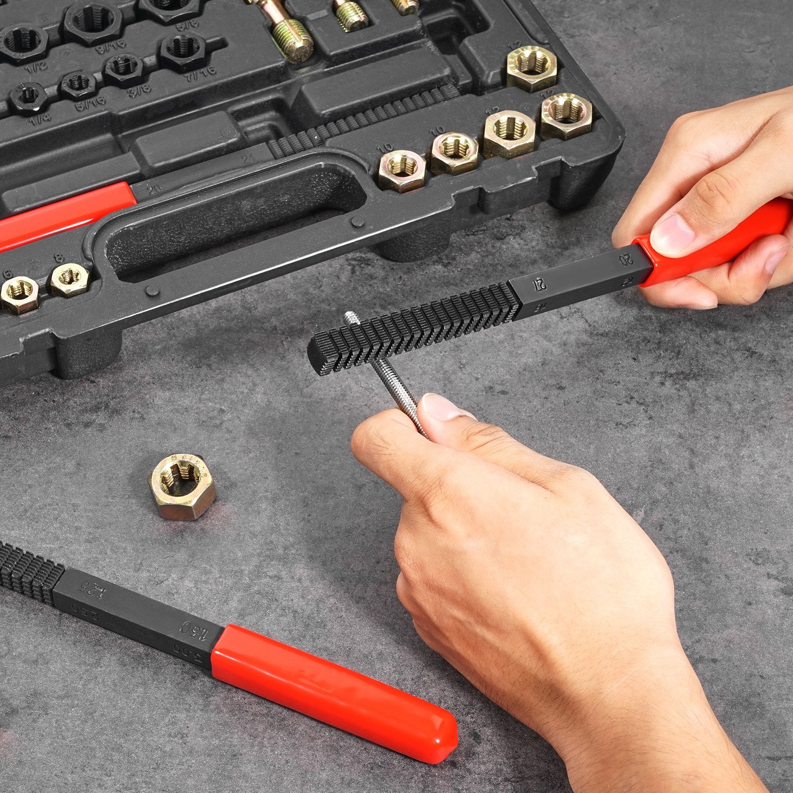 Tool Sockets: VEVOR 49-Piece Thread Chaser Set, UNC UNF and Metric Thread Restorer Tool, Rethreading Tool Kit with 22 Taps 24 Dies 3 Thread Files Storage Case, Heat Treated Steel, for Mechanics DIY Enthusiasts