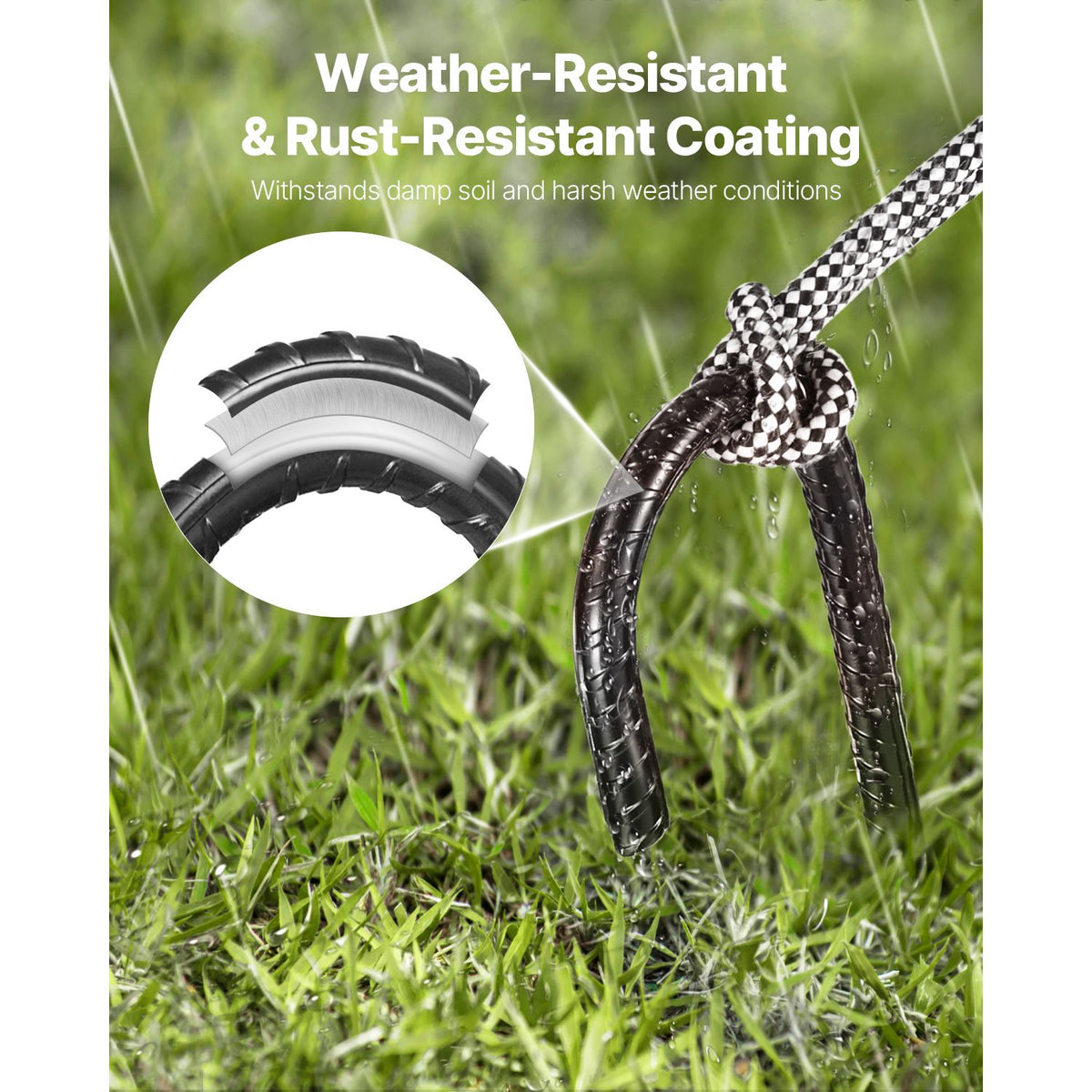 Rebar Stakes, 406.4 mm, Heavy-Duty 10 mm Diameter J Hook, Galvanized Steel Ground Anchors with Chisel Point End & Rust-Resistant Coating, for Gardening Support, Fence, Camping Tents (24-Pack)