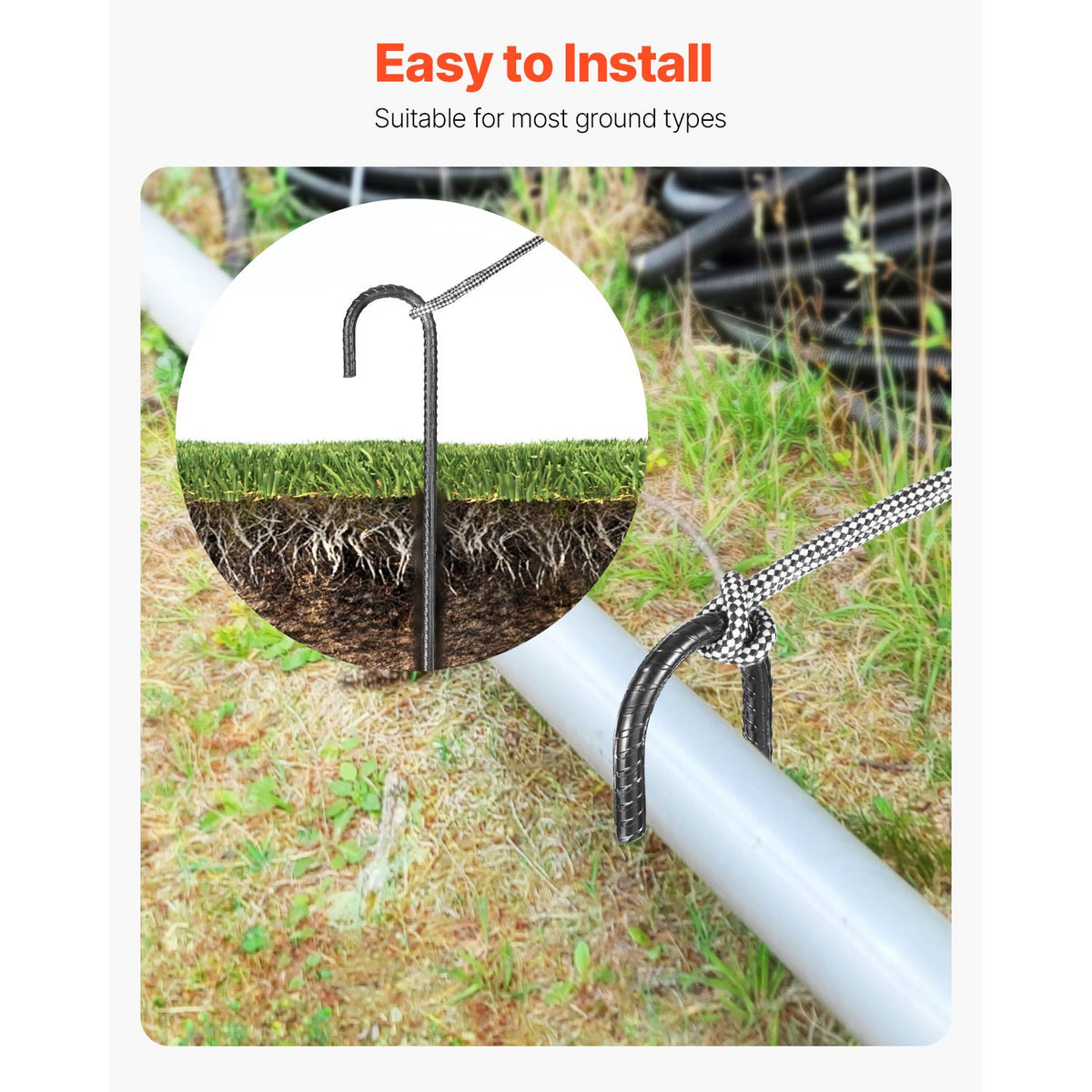 Rebar Stakes, 406.4 mm, Heavy-Duty 10 mm Diameter J Hook, Galvanized Steel Ground Anchors with Chisel Point End & Rust-Resistant Coating, for Gardening Support, Fence, Camping Tents (24-Pack)