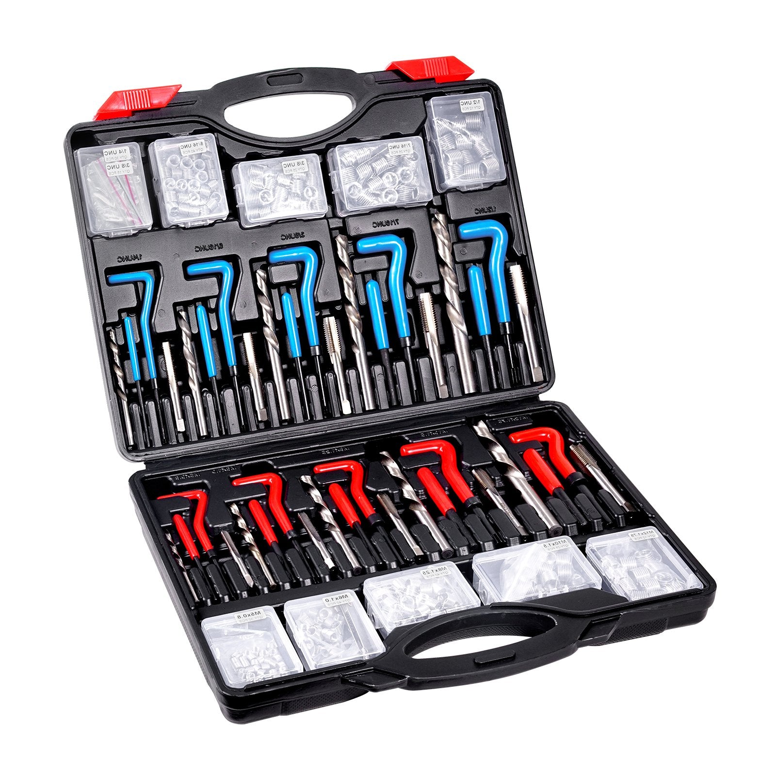 Automotive Repair & Speciality Tools: VEVOR Helicoil Thread Repair Kit, 338-Piece SAE and Metric Rethreading Tool Kit, M5, M6, M8, M10, M12, 1/4", 5/16", 3/8", 7/16", 1/2", HSS Drill Bits Thread Inserts Taps Breakoff Installation Tools
