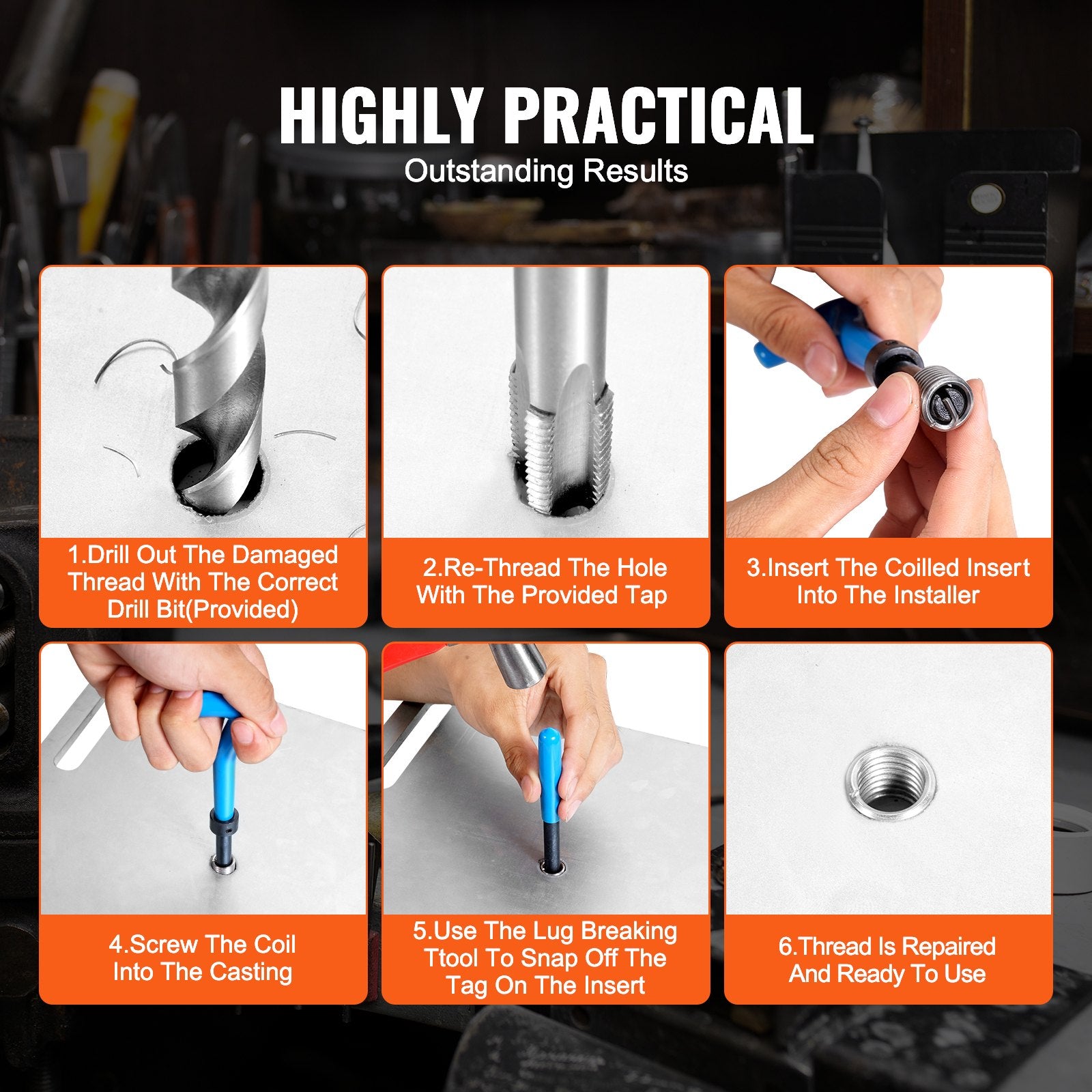 Automotive Repair & Speciality Tools: VEVOR Helicoil Thread Repair Kit, 338-Piece SAE and Metric Rethreading Tool Kit, M5, M6, M8, M10, M12, 1/4", 5/16", 3/8", 7/16", 1/2", HSS Drill Bits Thread Inserts Taps Breakoff Installation Tools