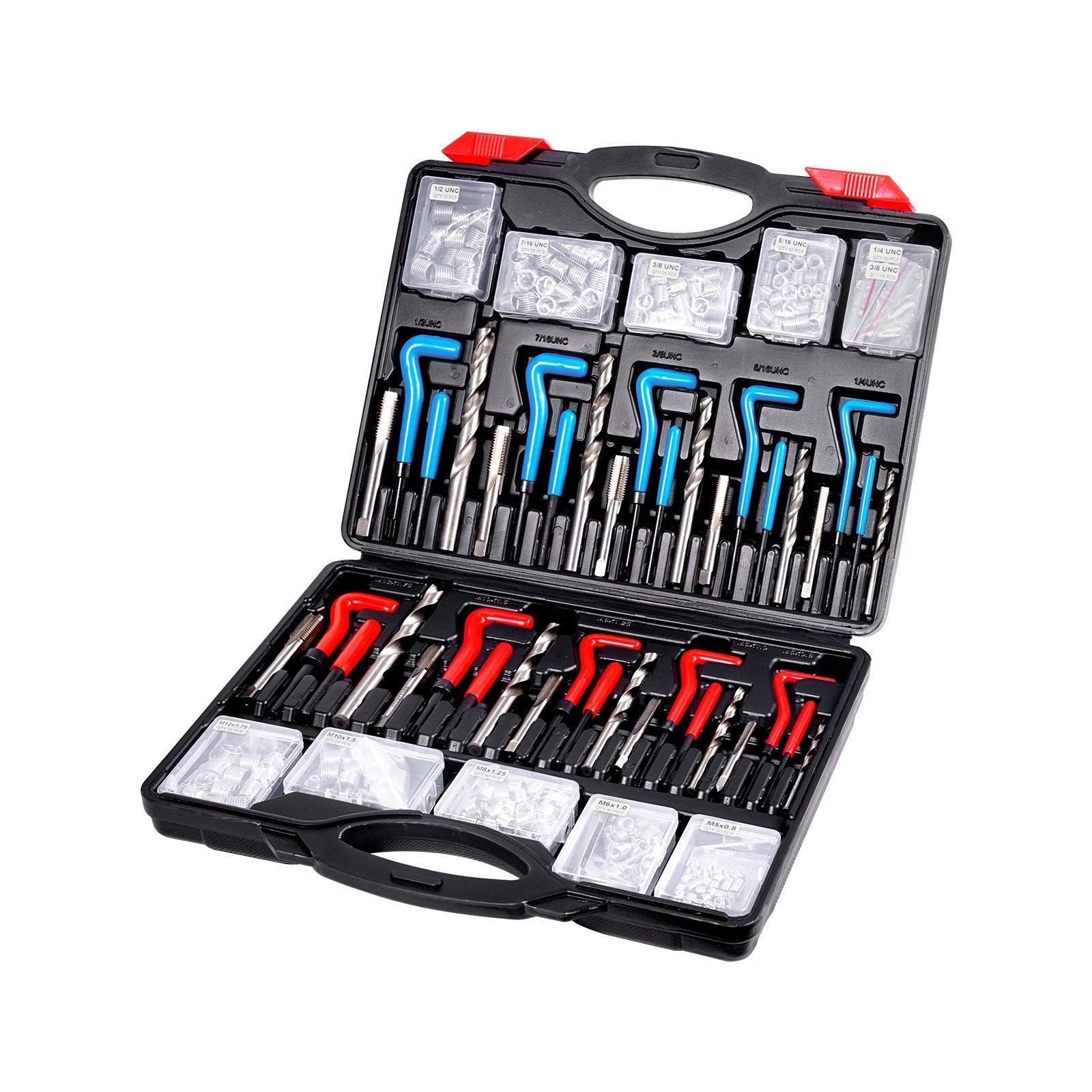 Automotive Repair & Speciality Tools: VEVOR Helicoil Thread Repair Kit, 338-Piece SAE and Metric Rethreading Tool Kit, M5, M6, M8, M10, M12, 1/4", 5/16", 3/8", 7/16", 1/2", HSS Drill Bits Thread Inserts Taps Breakoff Installation Tools