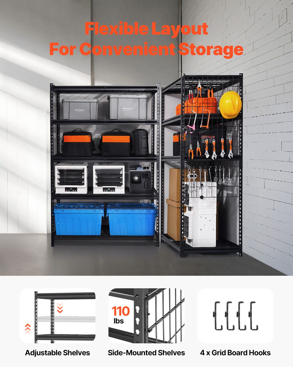 Storage Shelves, 1361 kg, 5 Tier Heavy Duty Garage Shelving, 609.6 x 1219.2 x 1828.8 mm Adjustable Metal Shelves for Industrial Shelving Unit Utility Shelf, for Kitchen, Warehouse, Basement