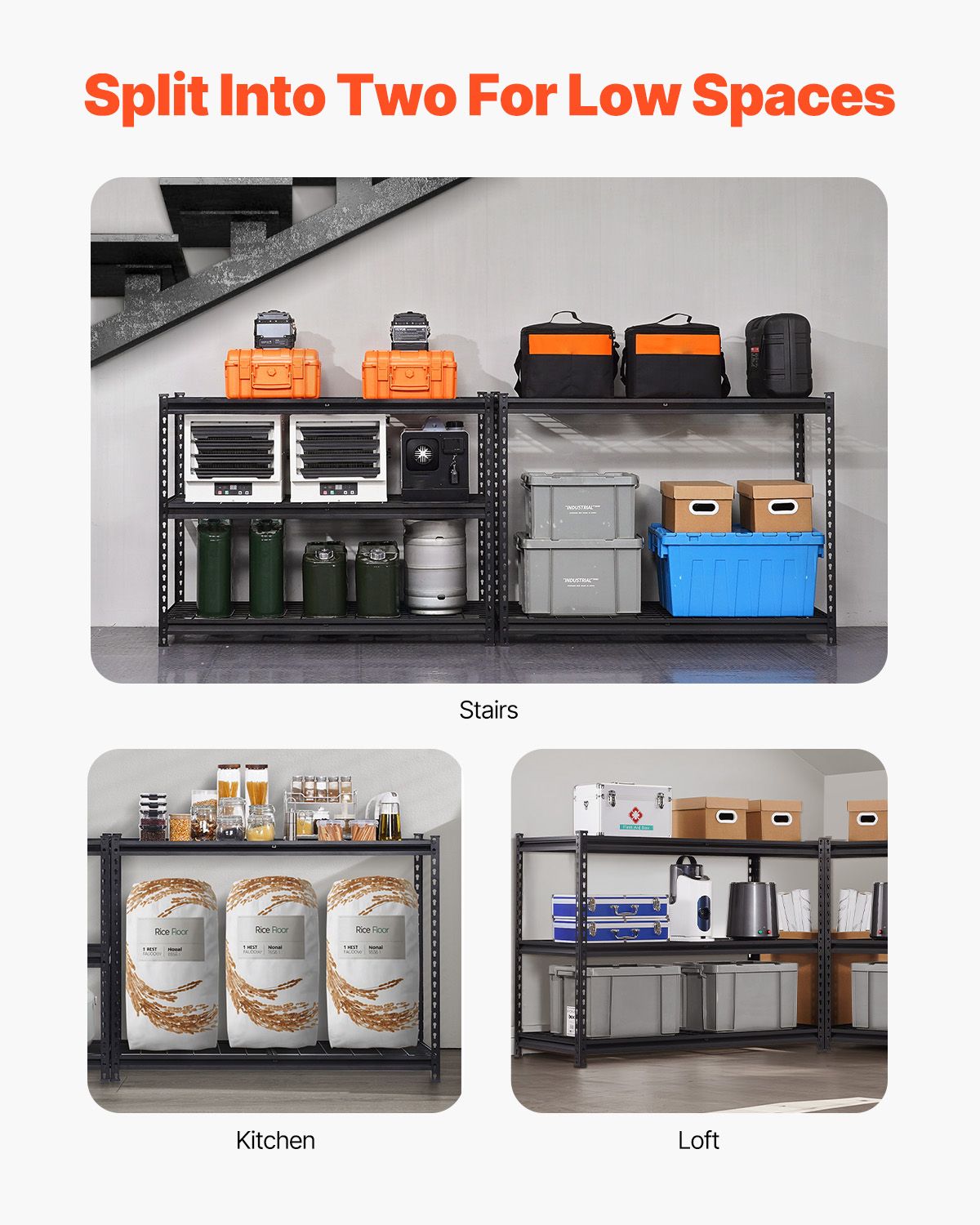 Storage Shelves, 1361 kg, 5 Tier Heavy Duty Garage Shelving, 609.6 x 1219.2 x 1828.8 mm Adjustable Metal Shelves for Industrial Shelving Unit Utility Shelf, for Kitchen, Warehouse, Basement