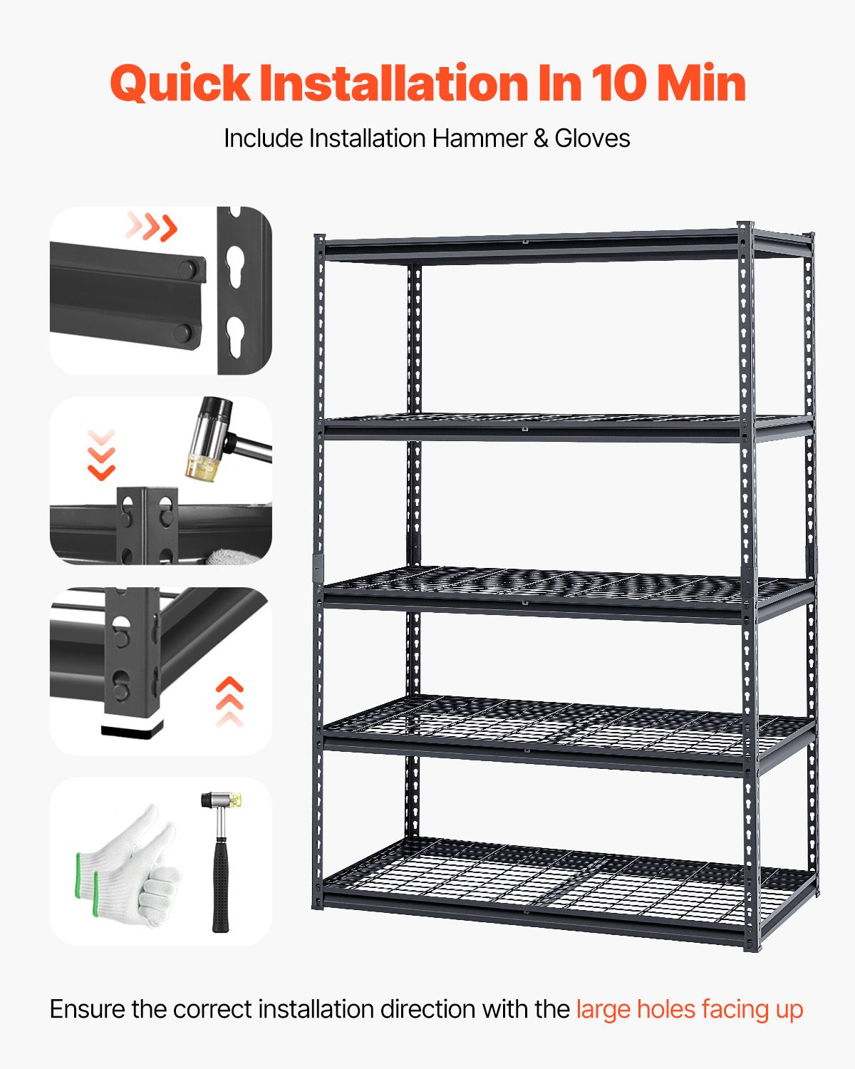 Storage Shelves, 1361 kg, 5 Tier Heavy Duty Garage Shelving, 609.6 x 1219.2 x 1828.8 mm Adjustable Metal Shelves for Industrial Shelving Unit Utility Shelf, for Kitchen, Warehouse, Basement