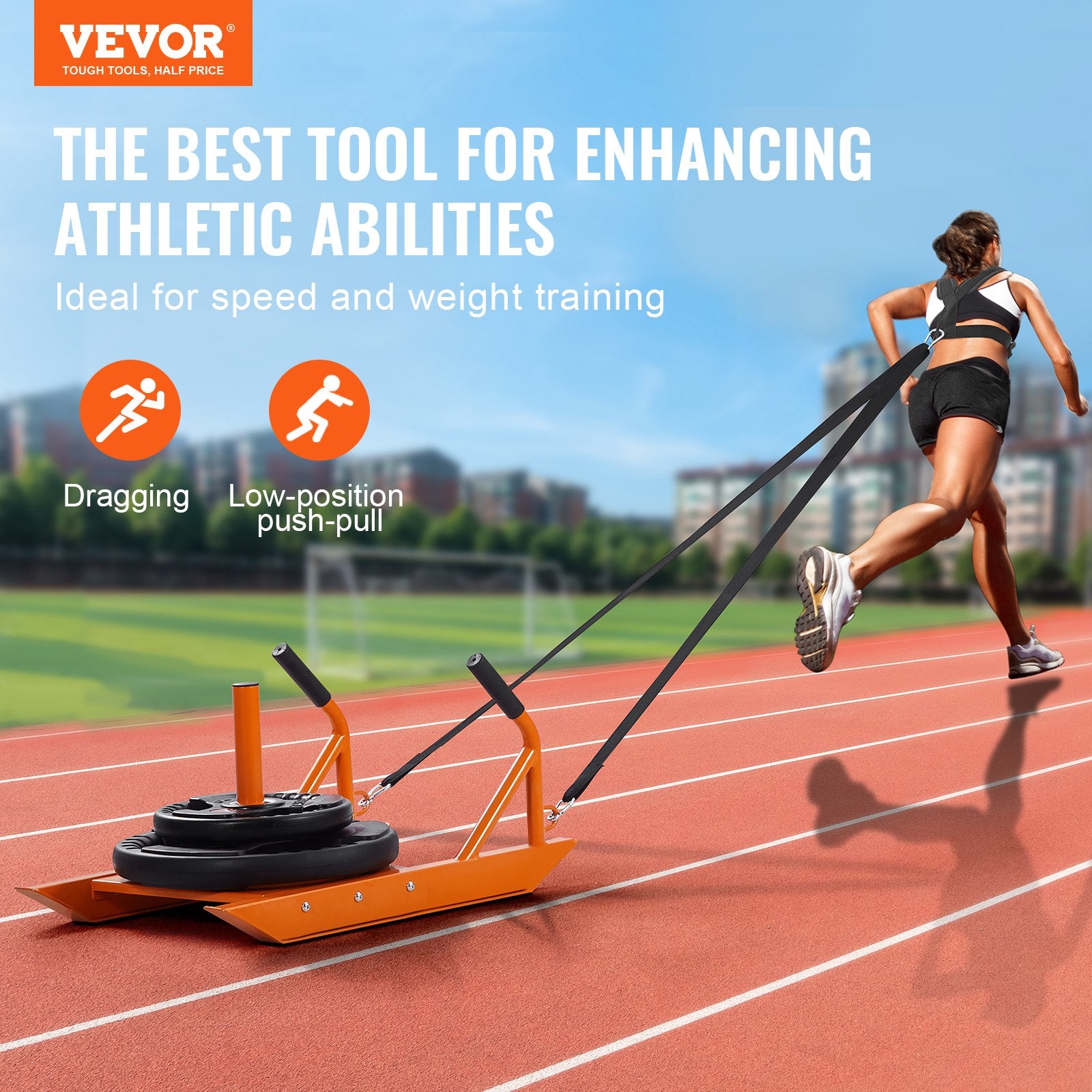 Gym Equipment & Accessories: VEVOR Weight Power Pull Push Sled Fitness Strength Speed Training Sled Orange