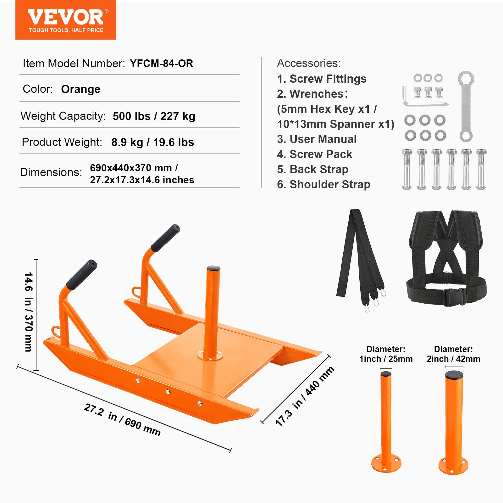 Gym Equipment & Accessories: VEVOR Weight Power Pull Push Sled Fitness Strength Speed Training Sled Orange