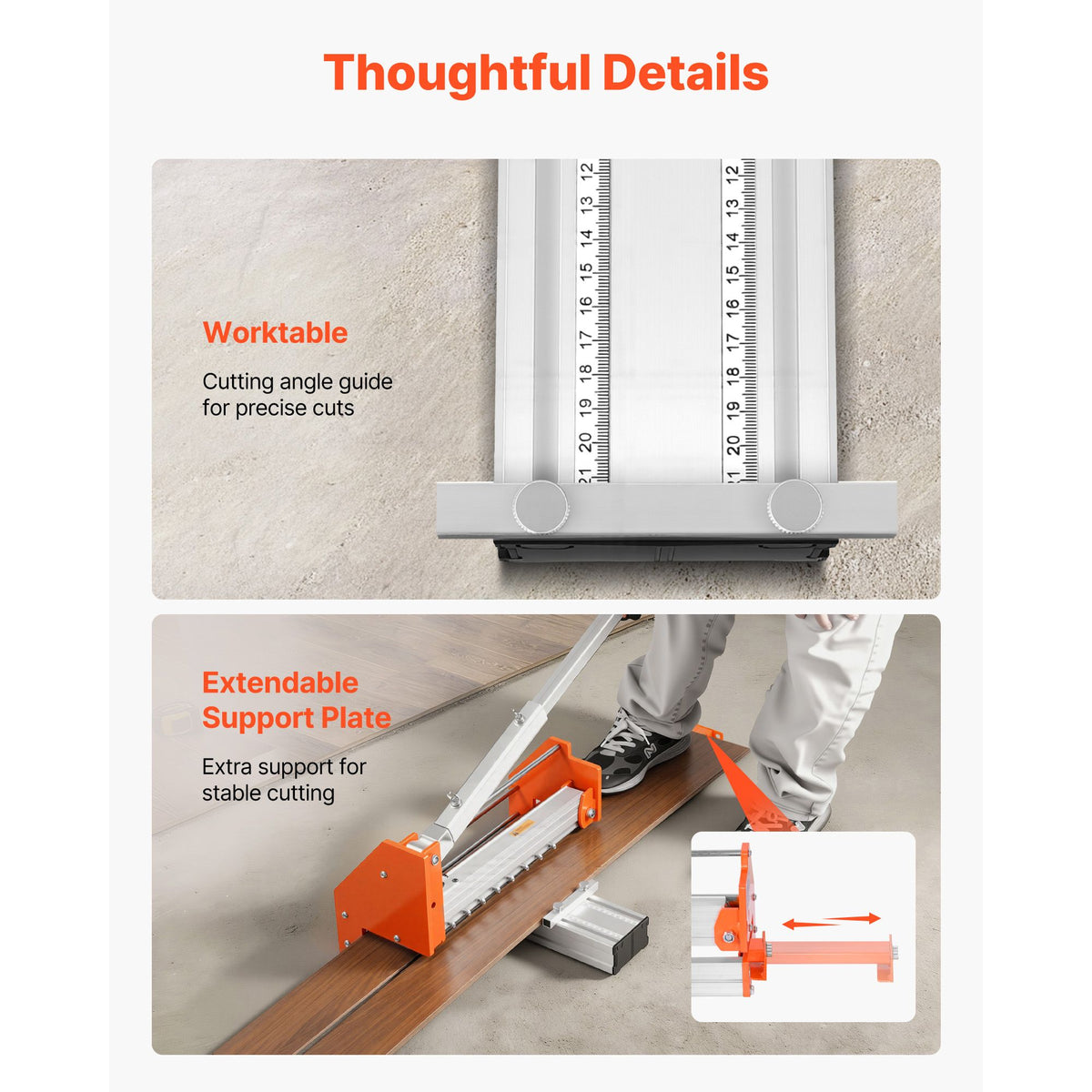 304.8mm Vinyl Floor Cutter, 12mm Thick Laminate Flooring Cutter with Upgraded Labor-Saving Aluminum-Alloy Lever, Telescoping Support Plate, Cuts Certain Engineered Wood, LVT, VCT, SPC, LVP, WPC