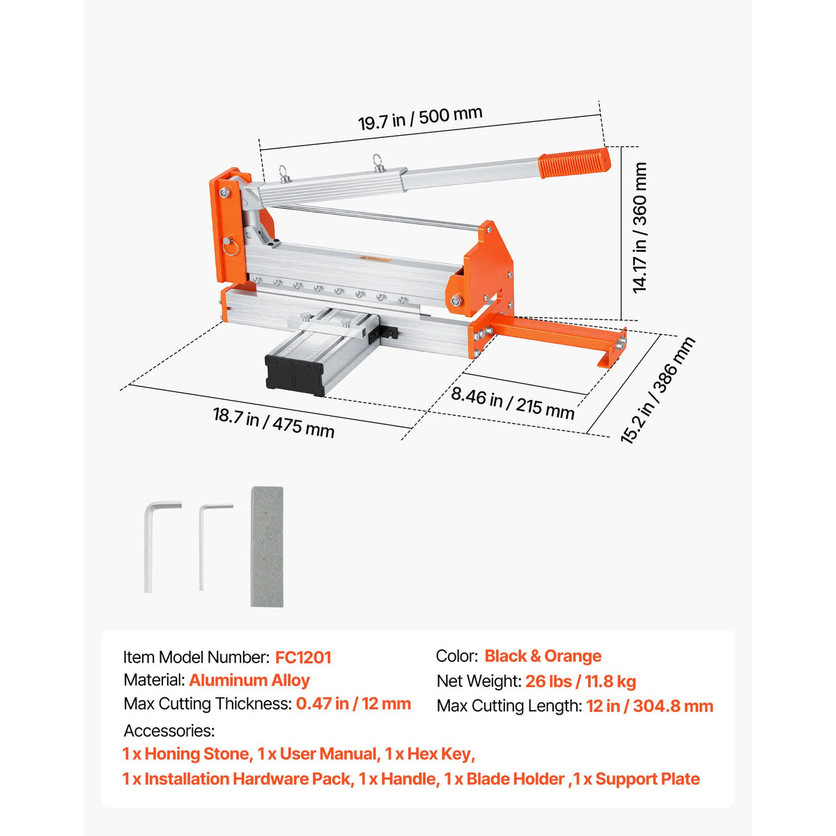 304.8mm Vinyl Floor Cutter, 12mm Thick Laminate Flooring Cutter with Upgraded Labor-Saving Aluminum-Alloy Lever, Telescoping Support Plate, Cuts Certain Engineered Wood, LVT, VCT, SPC, LVP, WPC