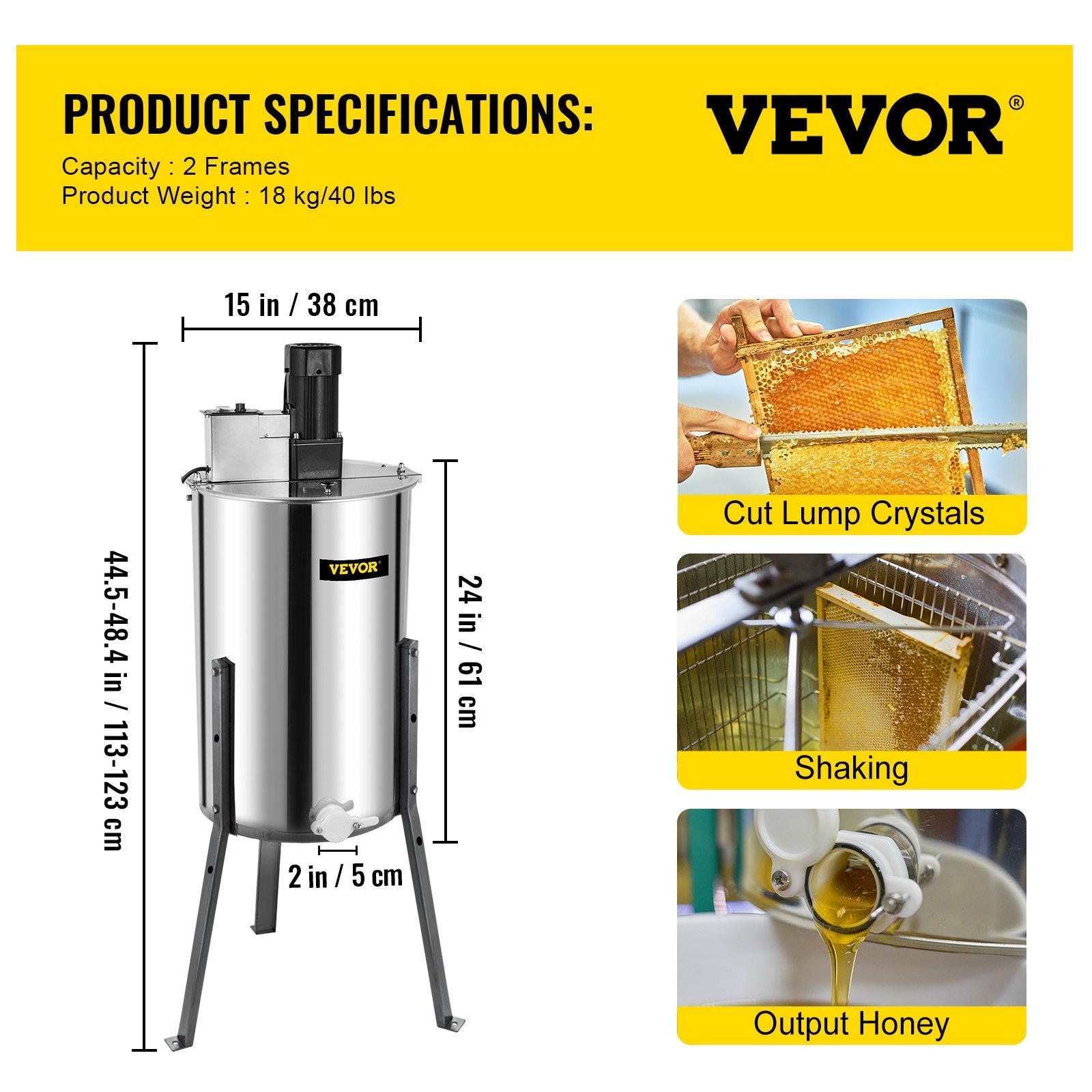 Farm Equipment: Vevor Brand New Large Two 2  Frame Stainless Steel  Electric Honey Extractor