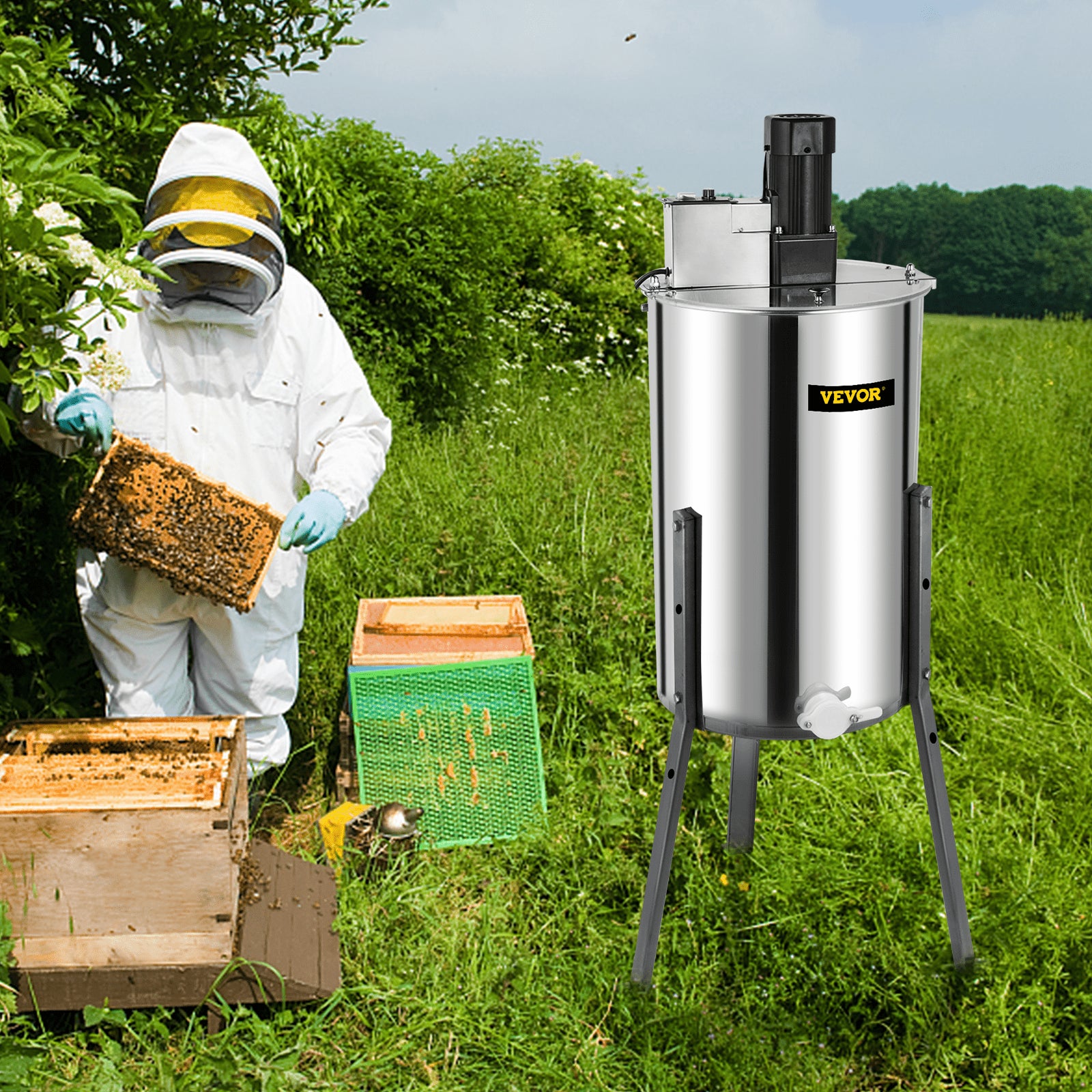Farm Equipment: Vevor Brand New Large Two 2  Frame Stainless Steel  Electric Honey Extractor