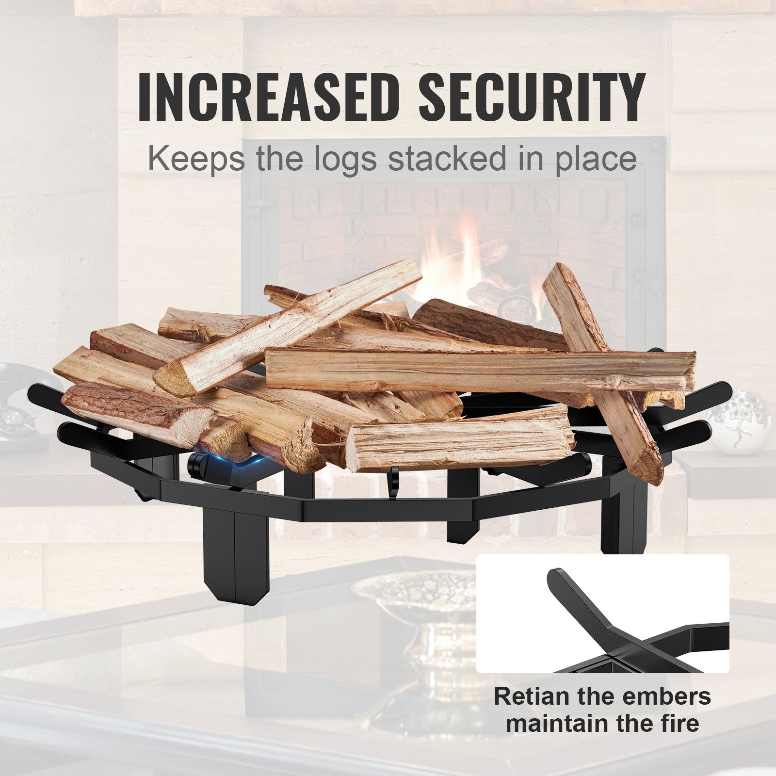 Log Grate, 27 inch Heavy Duty Wheel Fire Grate with 6 Support Legs, Solid Powder-coated Steel Bars, Log Firewood Burning Rack Holder for Wood Stove and Outdoor Camping Fire Pit