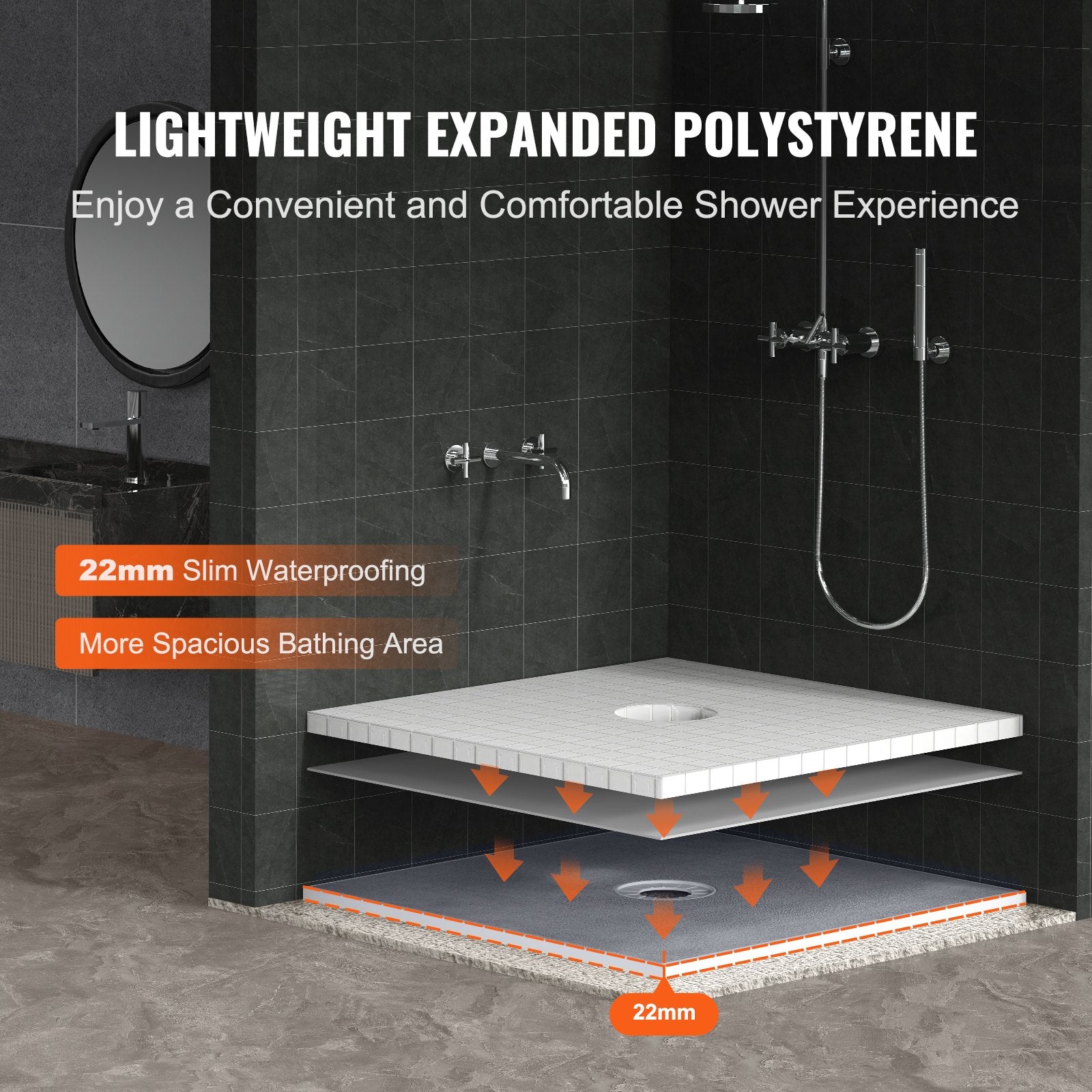 Kitchen & Bathroom DIY: VEVOR Shower Curb Kit, 914x914mm Shower Pan Kit with 160mm Central Drain, Lightweight EPS Shower Installation Kits with 2 Waterproof Cloths, Shower Pan Slope Sticks Fit for Bathroom