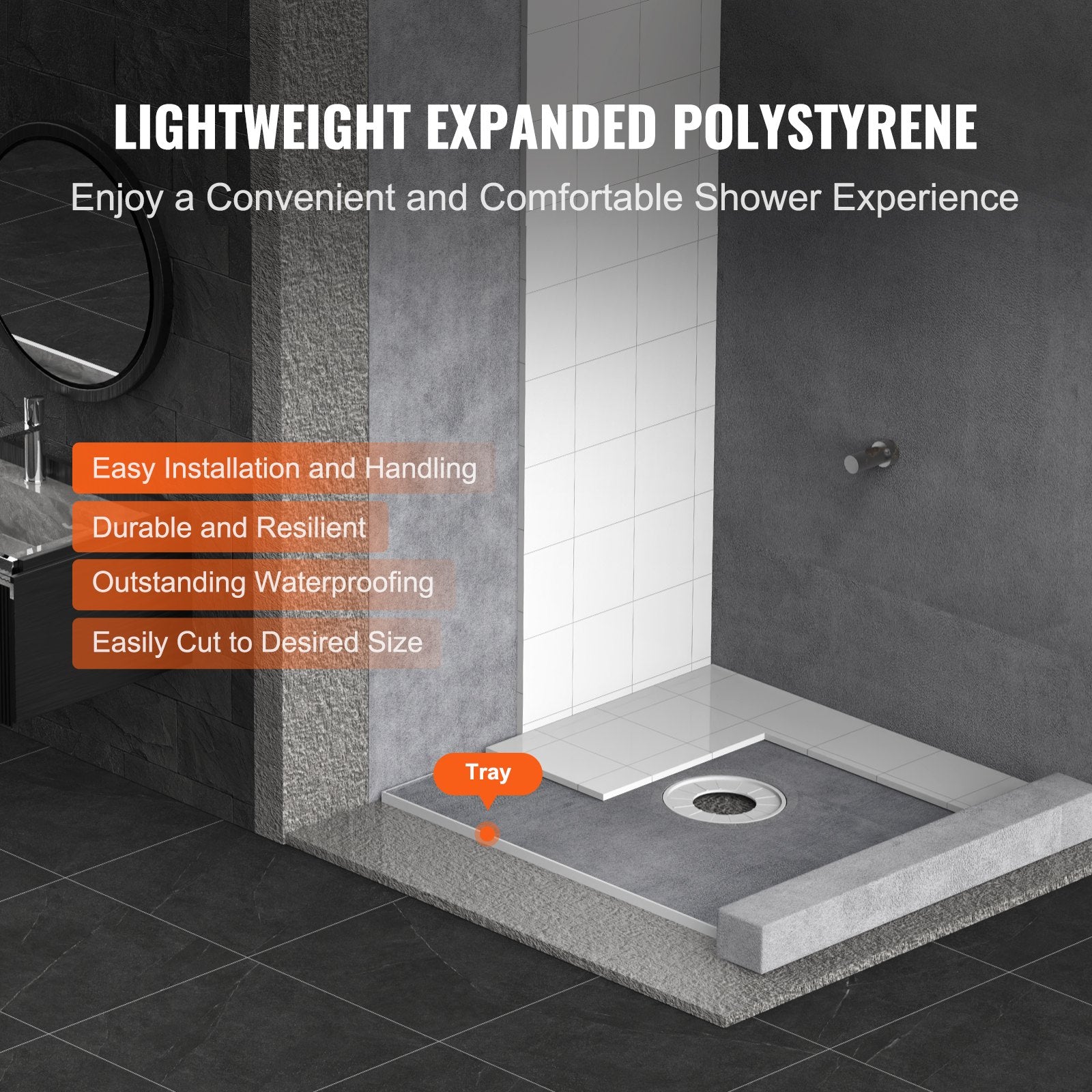 Kitchen & Bathroom DIY: VEVOR Shower Curb Kit, 914x914mm Shower Pan Kit with 160mm Central Drain, Lightweight EPS Shower Installation Kits with 2 Waterproof Cloths, Shower Pan Slope Sticks Fit for Bathroom