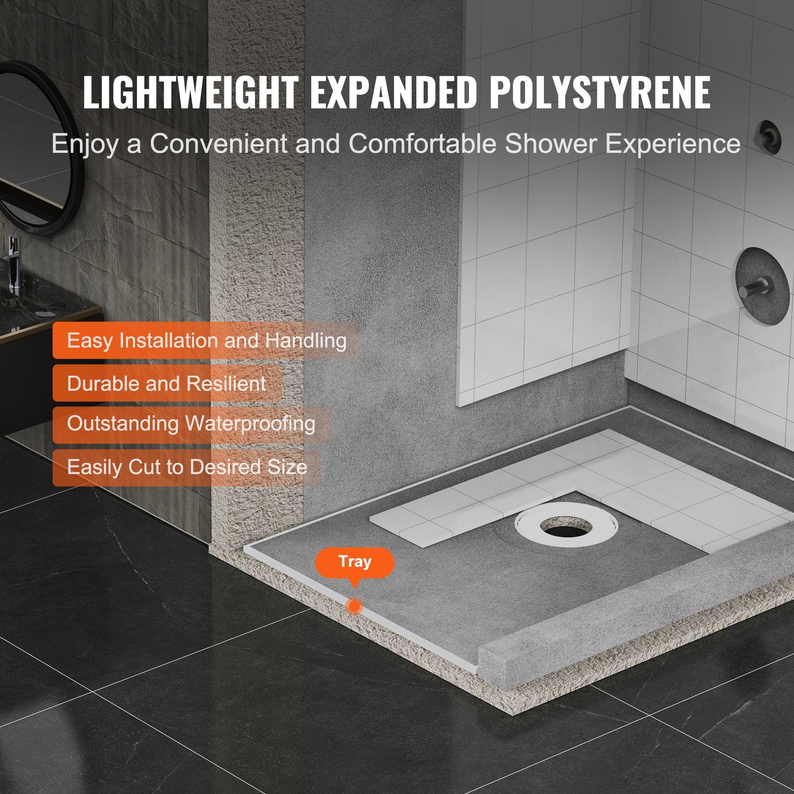 Kitchen & Bathroom DIY: VEVOR Shower Curb Kit, 1524x965mm Shower Pan Kit with 160mm Central Drain, Lightweight EPS Shower Installation Kits with 2 Waterproof Cloths, Shower Pan Slope Sticks Fit for Bathroom