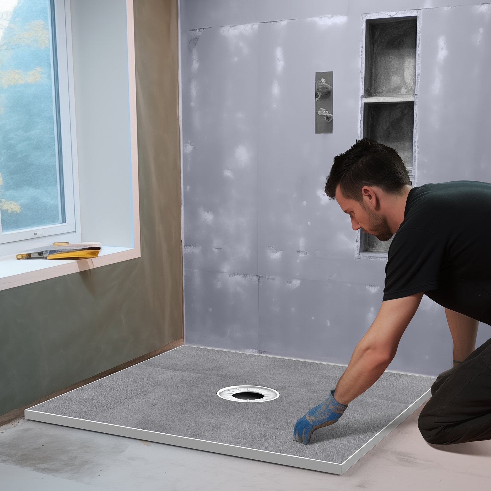 Kitchen & Bathroom DIY: VEVOR Shower Curb Kit, 1524x965mm Shower Pan Kit with 160mm Central Drain, Lightweight EPS Shower Installation Kits with 2 Waterproof Cloths, Shower Pan Slope Sticks Fit for Bathroom