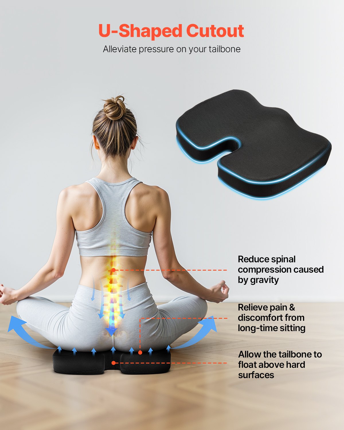 Back Care: VEVOR Seat Cushion, Memory Foam Seat Chair Cushion for Pressure Relief, Soft & Breathable Wheelchair Seat Pad with Removable Cover for Travel, Office, Car, Airplane - Lightweight and Portable