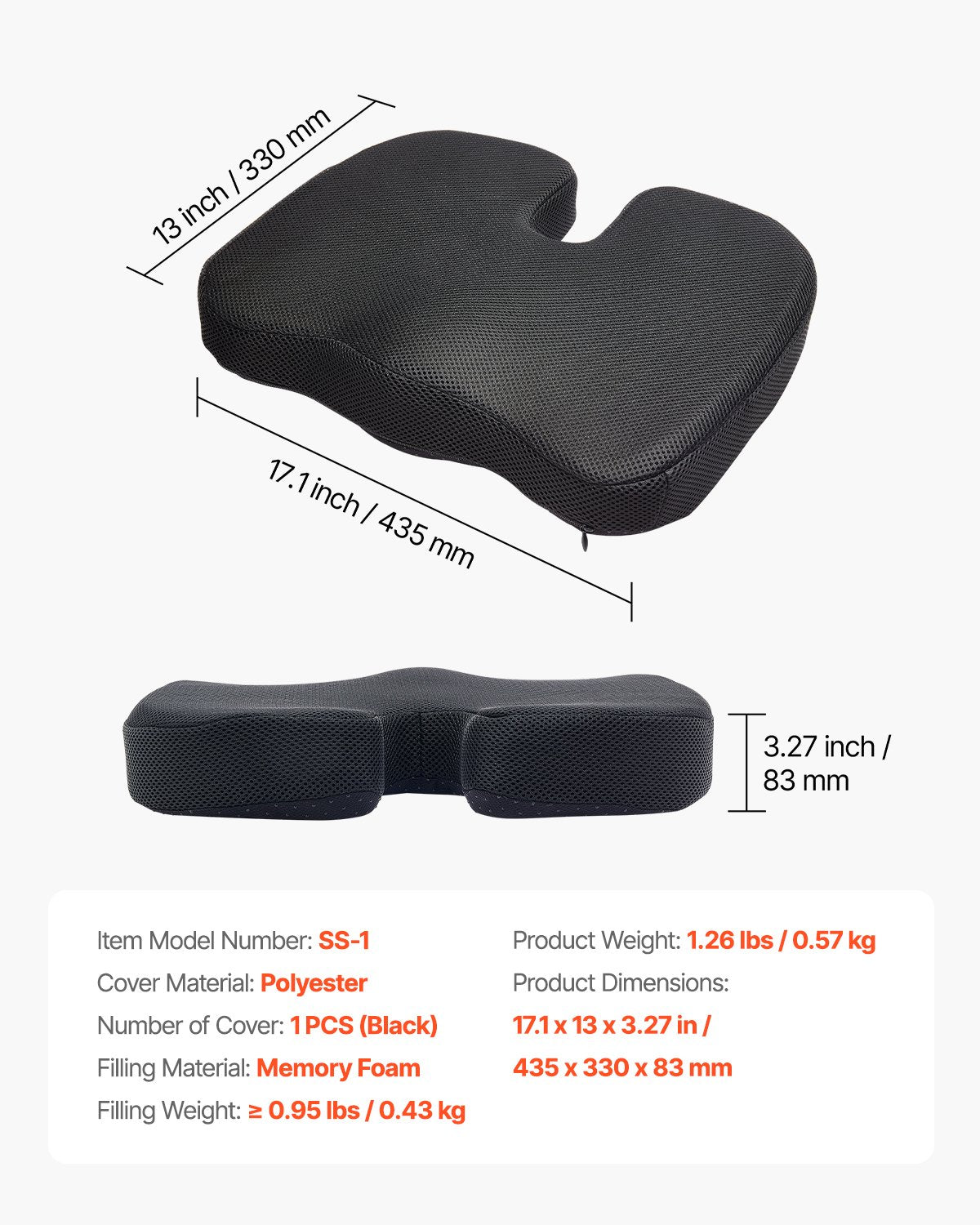 Back Care: VEVOR Seat Cushion, Memory Foam Seat Chair Cushion for Pressure Relief, Soft & Breathable Wheelchair Seat Pad with Removable Cover for Travel, Office, Car, Airplane - Lightweight and Portable