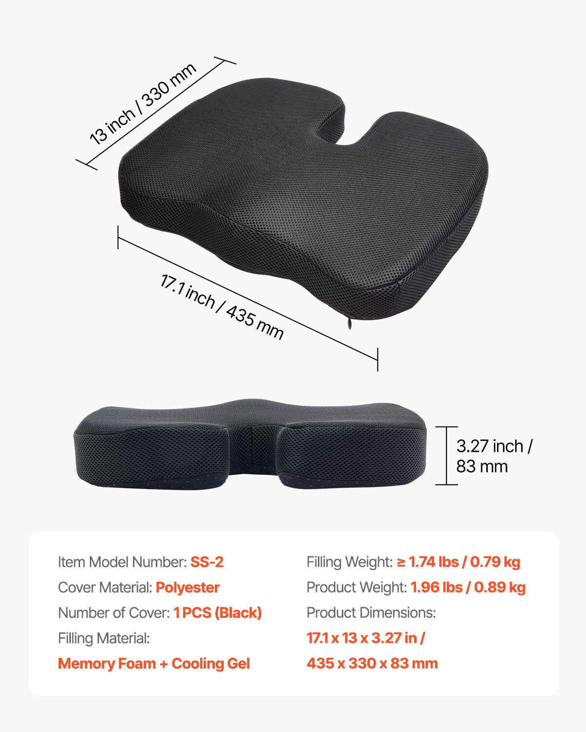 Kid's Tables, Chairs & Seats: VEVOR Seat Cushion, Cooling Gel + Memory Foam Seat Cushion, Pressure-Relief Wheelchair Seat Pad with U-Shaped Cutout & Removable Cover, Lightweight and Portable for Travel, Car, Office, Airplane