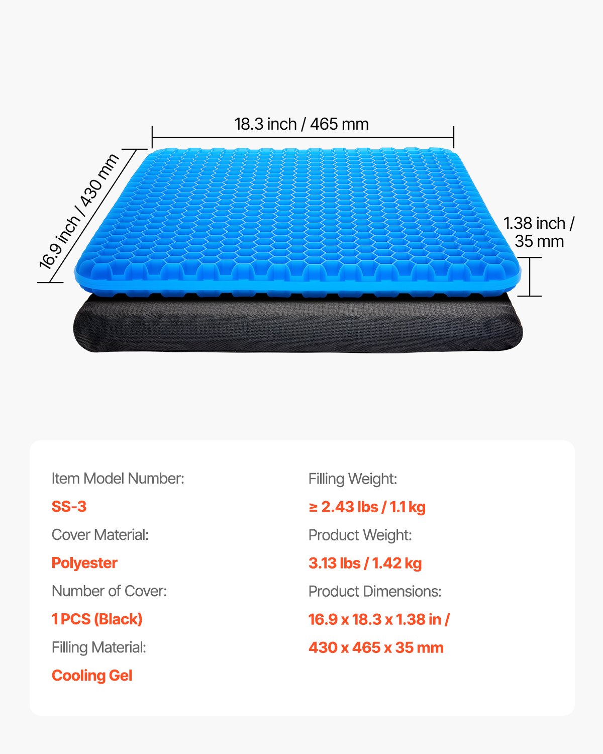 Back Care: VEVOR Seat Cushion Cooling Gel Seat Chair Cushion for Hips Back Pressure Relief