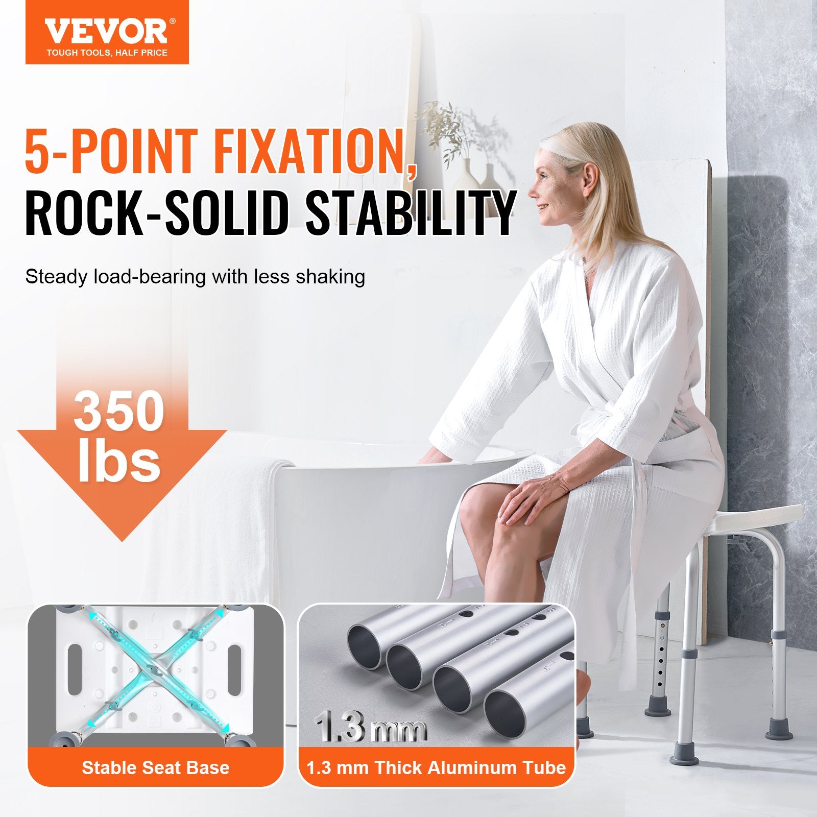 Mobility & Accessibility: VEVOR Shower Chair, Adjustable Height Shower Stool with Built-in Handles, Shower Seat for Inside Shower or Tub, Non-Slip Bench Bathtub Stool Seat for Elderly Disabled Handicap, 158.8 kg Capacity