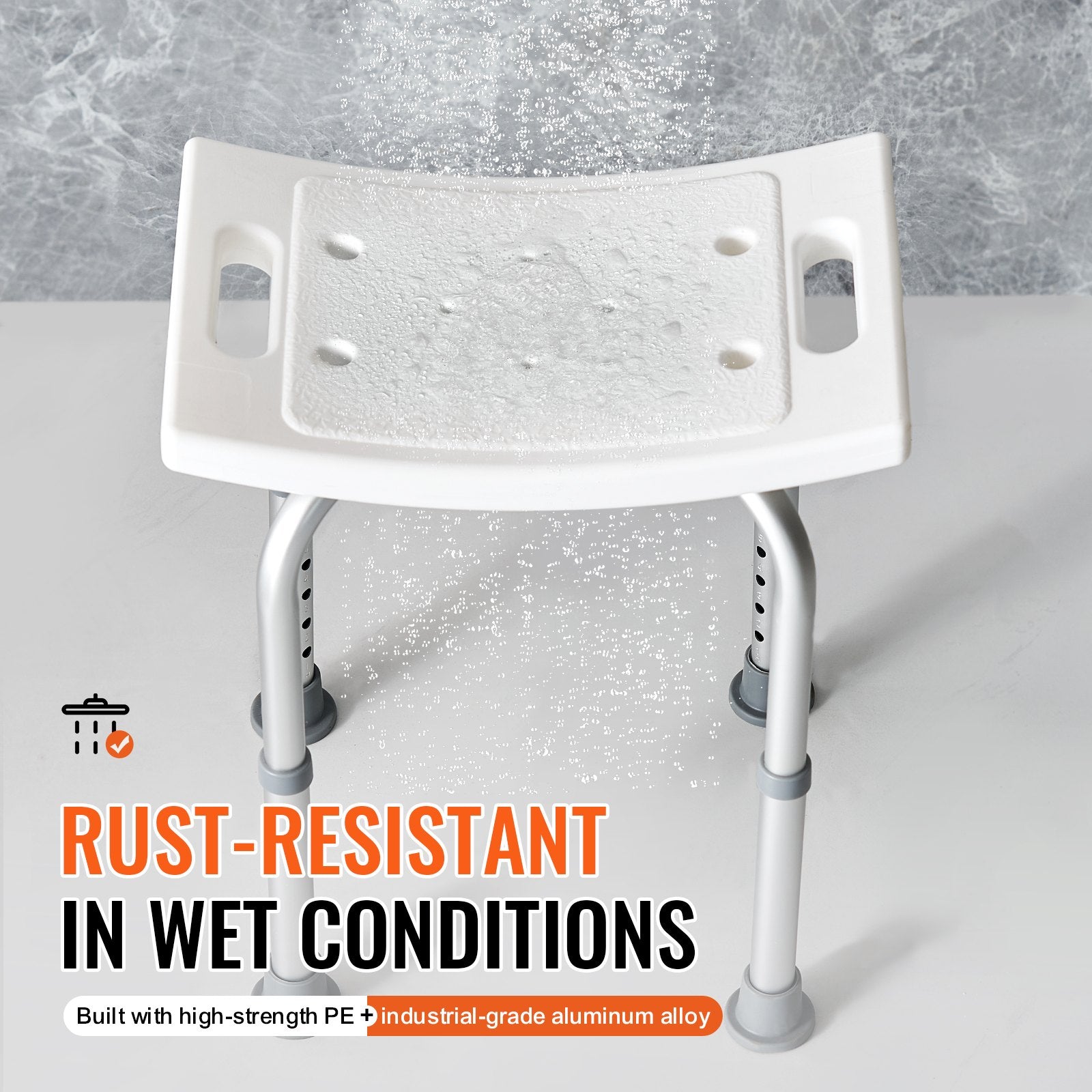 Mobility & Accessibility: VEVOR Shower Chair, Adjustable Height Shower Stool with Built-in Handles, Shower Seat for Inside Shower or Tub, Non-Slip Bench Bathtub Stool Seat for Elderly Disabled Handicap, 158.8 kg Capacity
