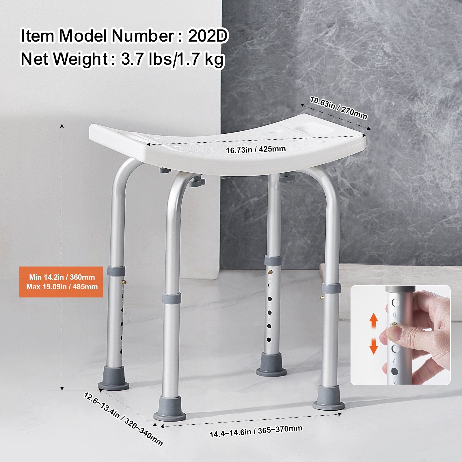 Mobility & Accessibility: VEVOR Shower Chair, Adjustable Height Shower Stool with Built-in Handles, Shower Seat for Inside Shower or Tub, Non-Slip Bench Bathtub Stool Seat for Elderly Disabled Handicap, 158.8 kg Capacity