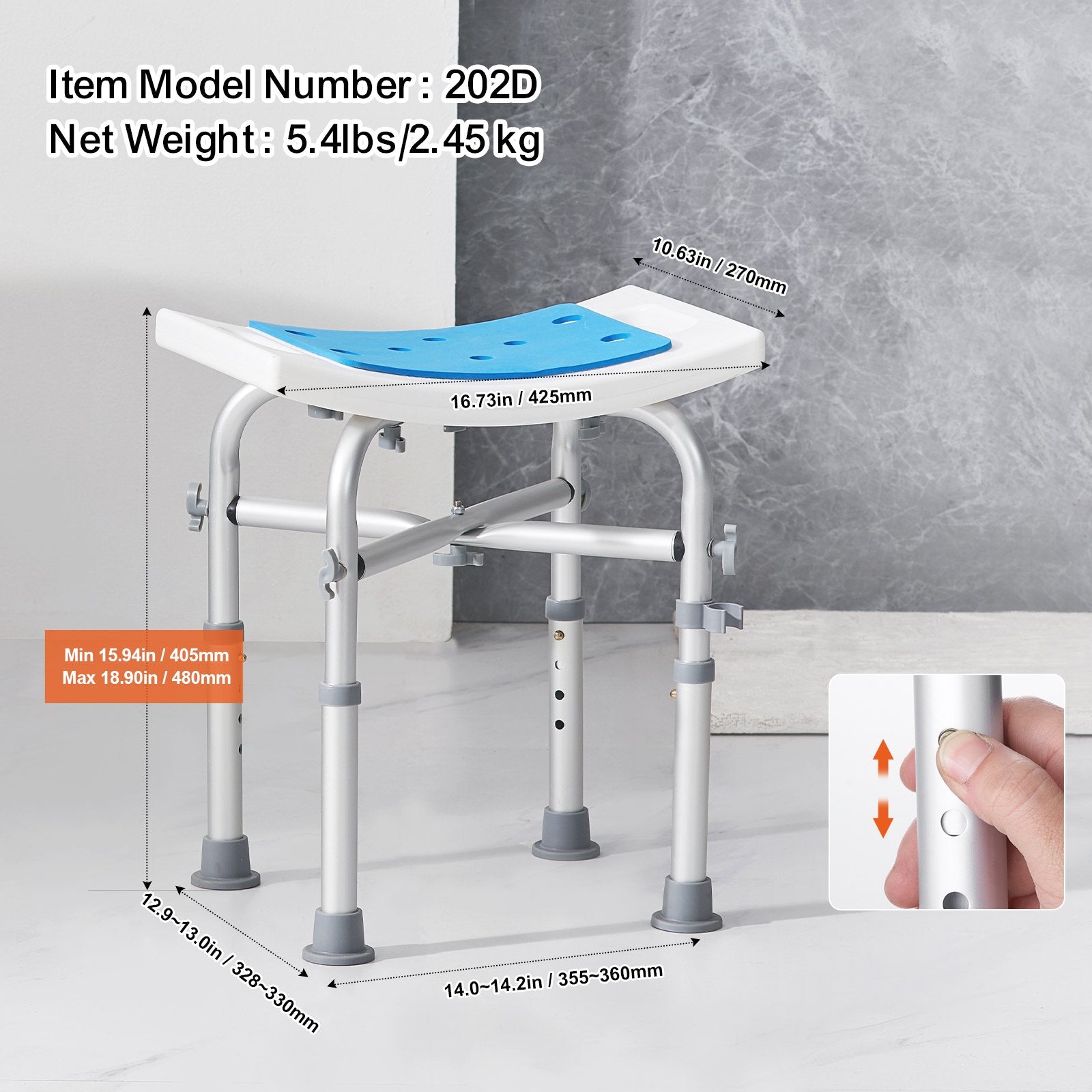 Mobility & Accessibility: VEVOR Shower Chair, Adjustable Height Shower Stool with Crossbar Support, Shower Seat for Inside Shower or Tub, Non-Slip Bench Bathtub Stool Seat for Elderly Disabled Handicap, 226.8 kg Capacity