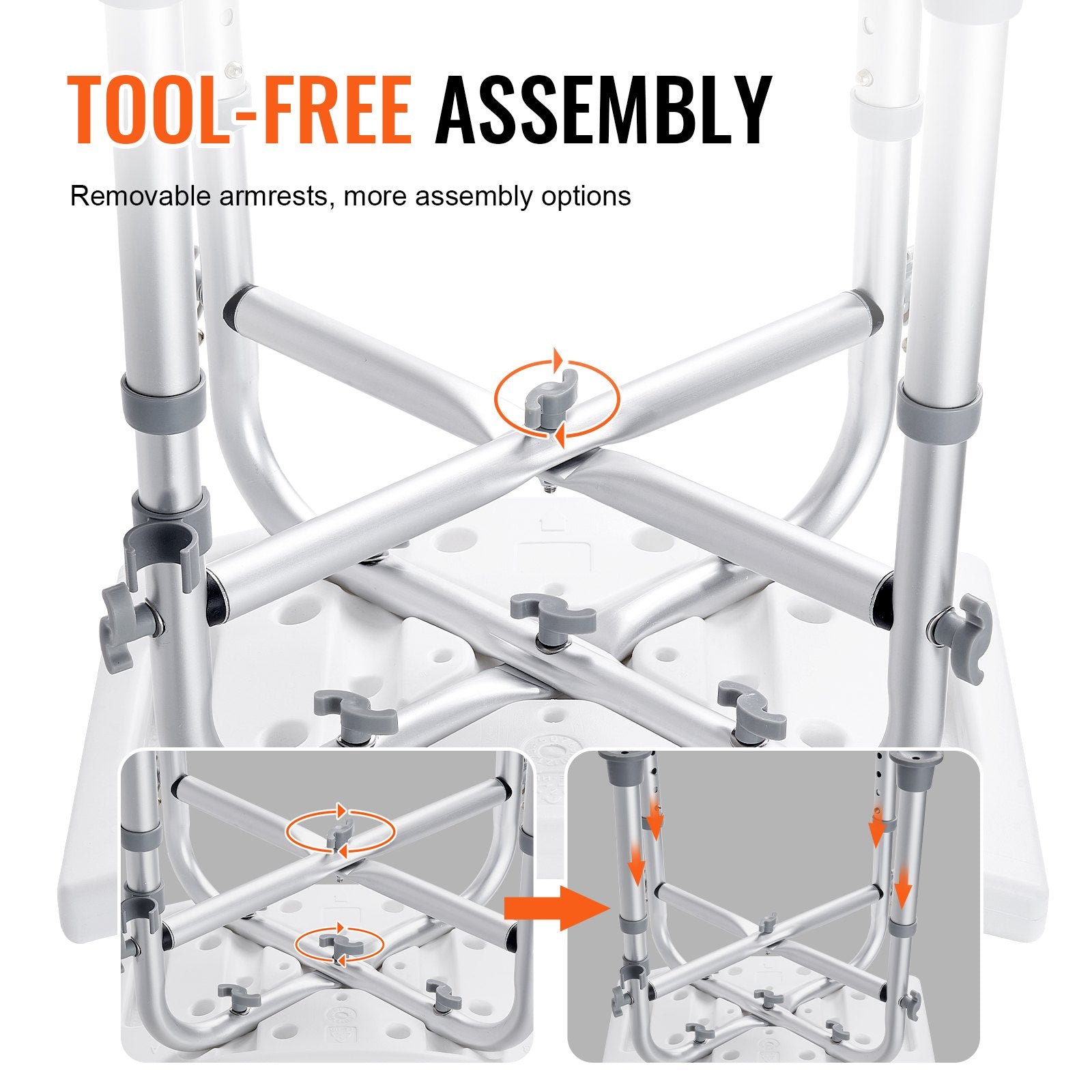 Mobility & Accessibility: VEVOR Shower Chair, Adjustable Height Shower Stool with Crossbar Support, Shower Seat for Inside Shower or Tub, Non-Slip Bench Bathtub Stool Seat for Elderly Disabled Handicap, 226.8 kg Capacity