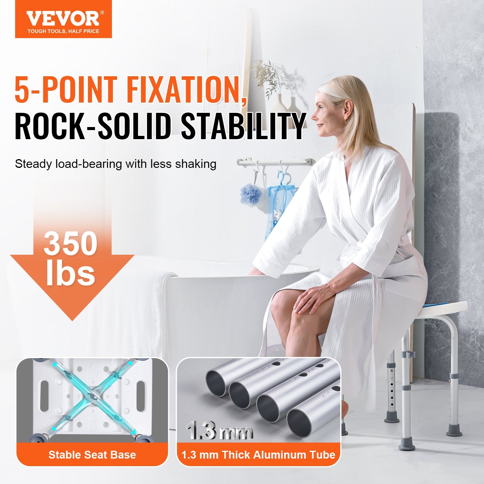 Mobility & Accessibility: VEVOR Shower Chair, Adjustable Height Shower Stool, Shower Seat for Inside Shower or Tub, Non-Slip Bench Bathtub Stool Seat for Elderly Disabled Handicap, 158.8 kg Capacity