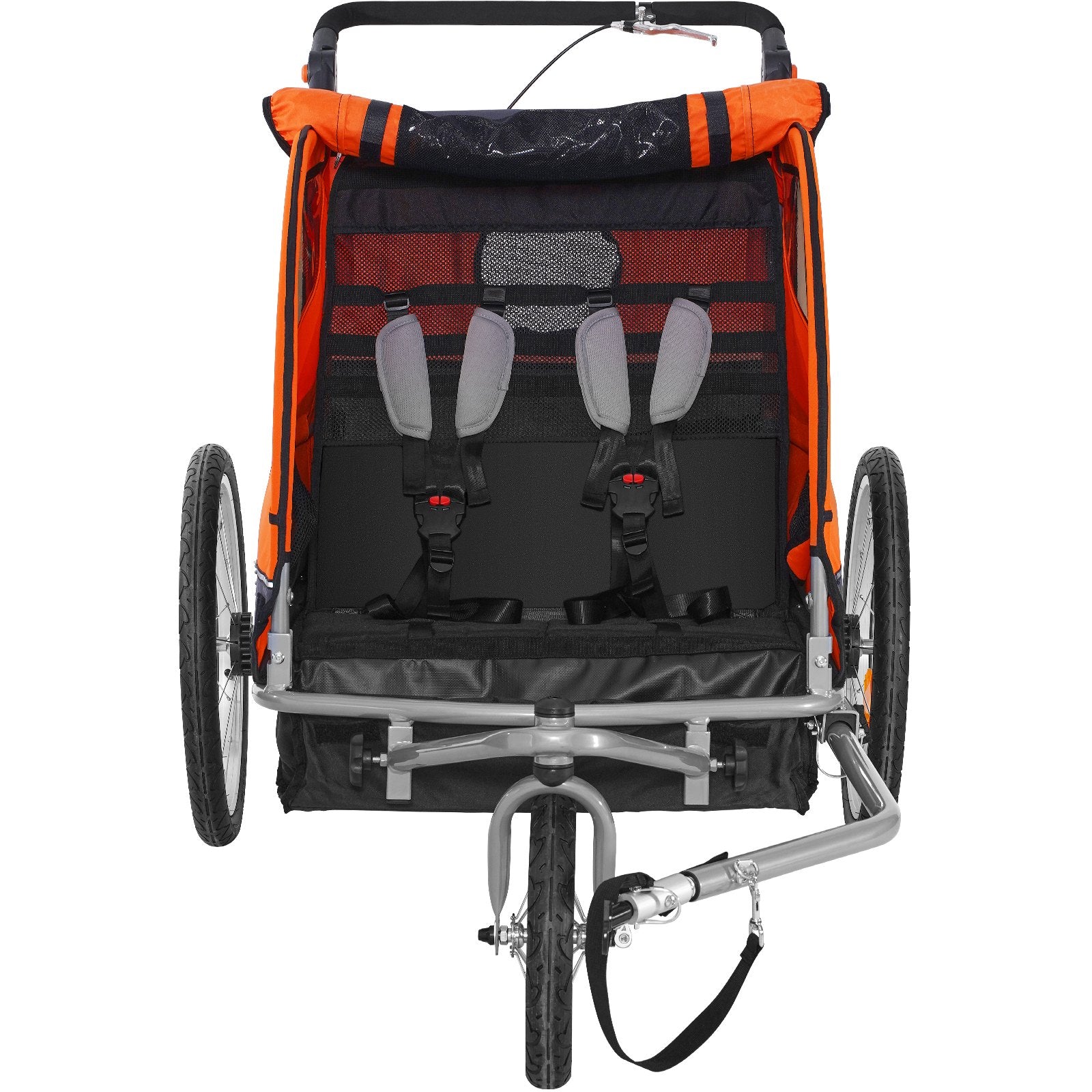 Bicycle Stands & Storage: VEVOR Bike Trailer for Toddlers, Kids, Double Seat, 40 kg Load, 2-In-1 Canopy Carrier Converts to Stroller, Tow Behind Foldable Child Bicycle Trailer with Universal Bicycle Coupler, Orange and Gray