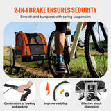 Bicycle Stands & Storage: VEVOR Bike Trailer for Toddlers, Kids, Double Seat, 40 kg Load, 2-In-1 Canopy Carrier Converts to Stroller, Tow Behind Foldable Child Bicycle Trailer with Universal Bicycle Coupler, Orange and Gray