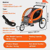 Bicycle Stands & Storage: VEVOR Bike Trailer for Toddlers, Kids, Double Seat, 40 kg Load, 2-In-1 Canopy Carrier Converts to Stroller, Tow Behind Foldable Child Bicycle Trailer with Universal Bicycle Coupler, Orange and Gray