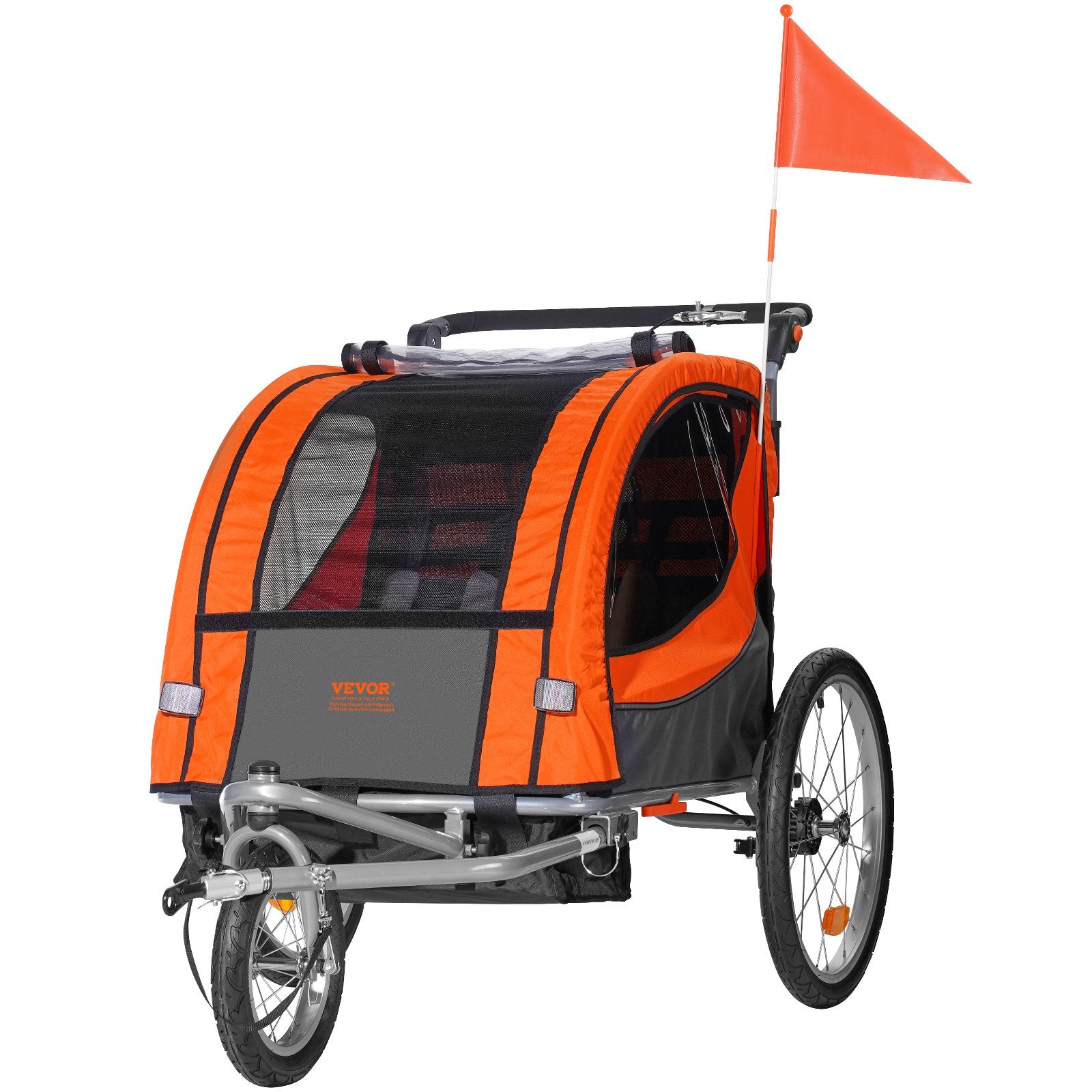 Bicycle Stands & Storage: VEVOR Bike Trailer for Toddlers, Kids, Double Seat, 40 kg Load, 2-In-1 Canopy Carrier Converts to Stroller, Tow Behind Foldable Child Bicycle Trailer with Universal Bicycle Coupler, Orange and Gray